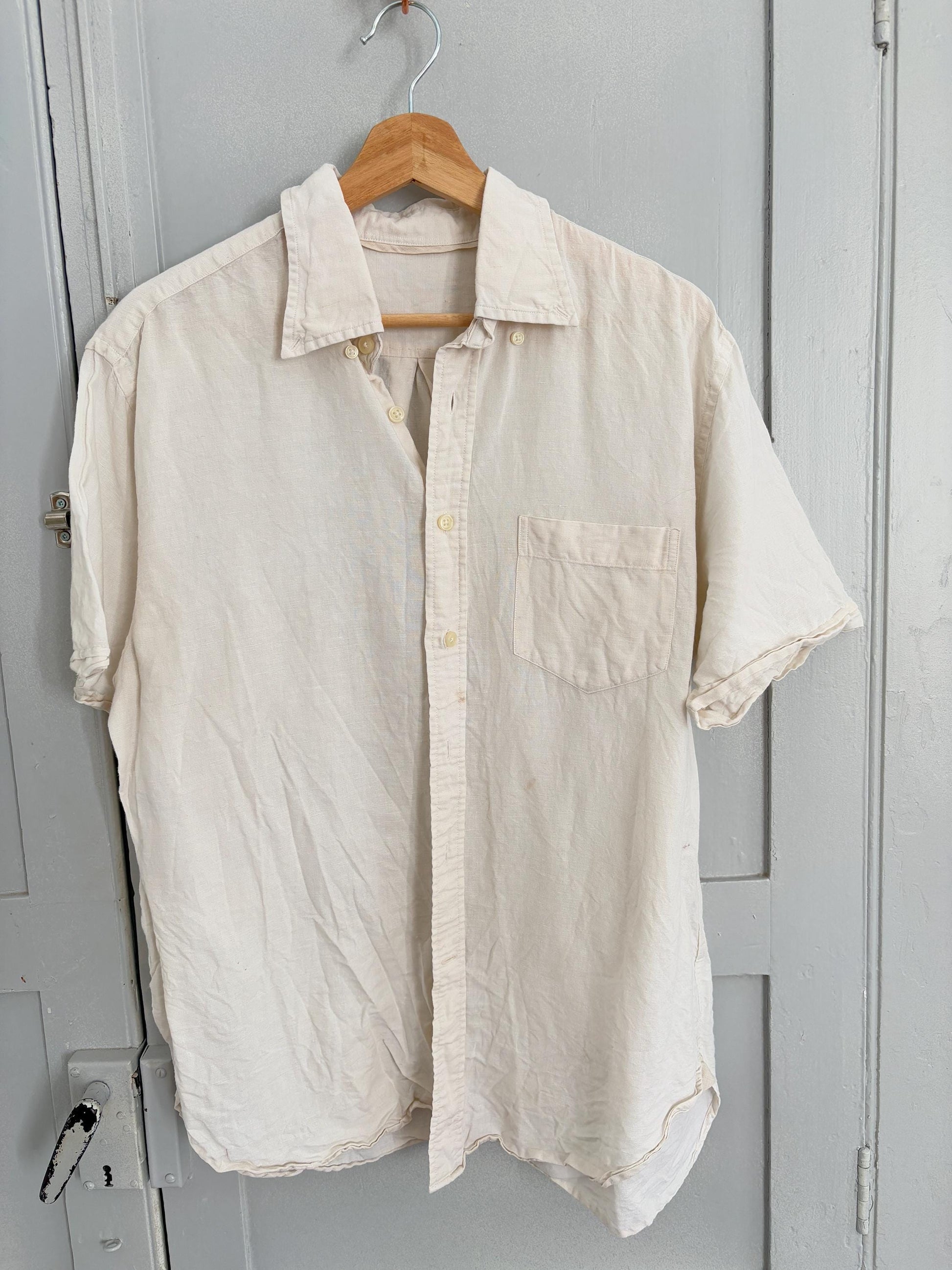 Vintage white smart men button up shirt, playful summer button down, Boxy fit Boyfriend blouse, knot tie shirt, Dark Academia shirt
