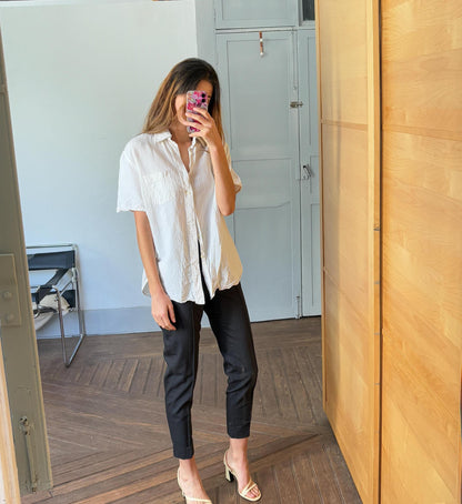 Vintage White Boxy Fit Button-Up Shirt — back view
