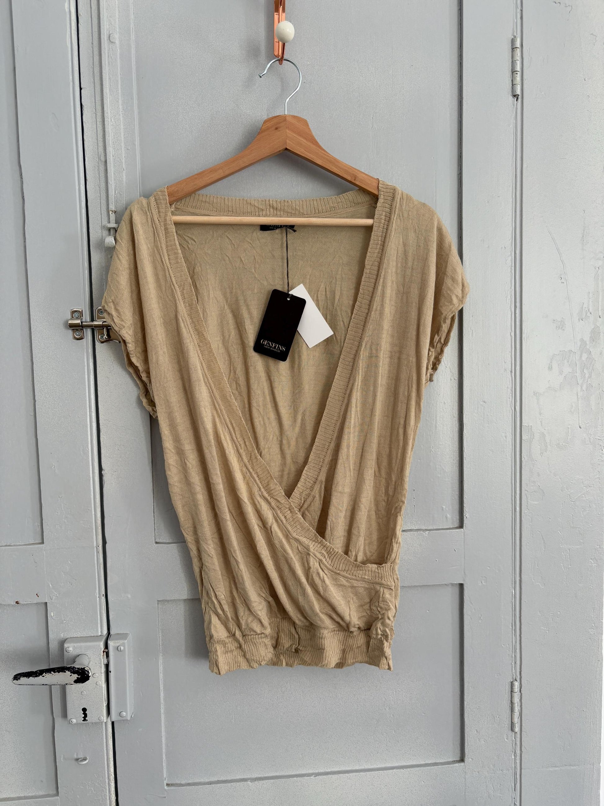 Vintage wool blend sexy deep v camisole, Chic short sleeve vest, Vintage Genfins summer gilet, minimalist natural top, Simple and modern