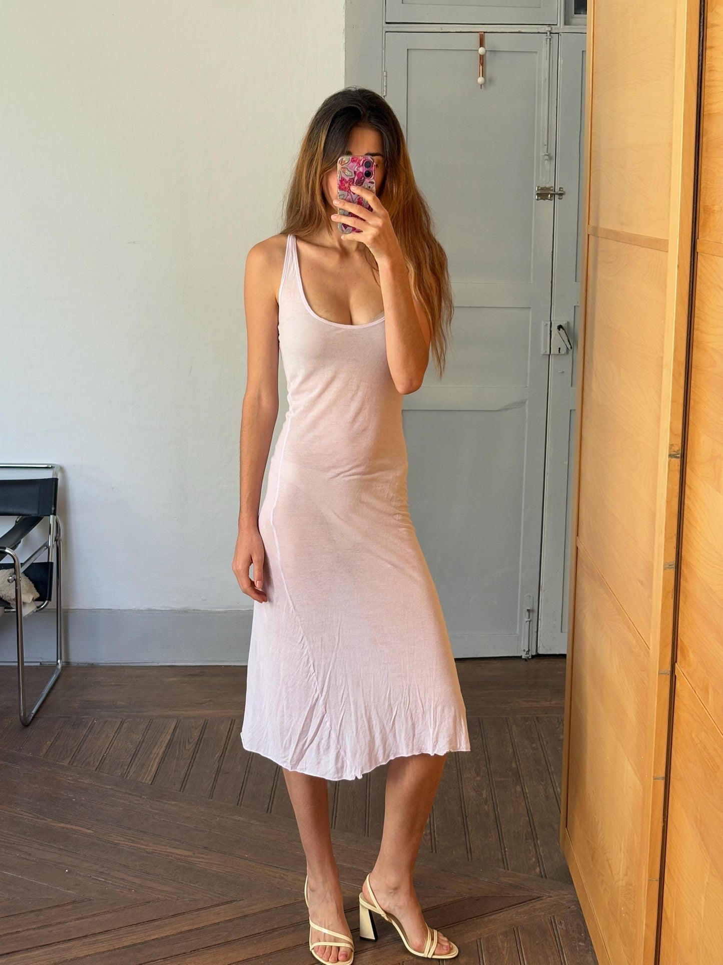 Vintage Light pink sheer maxi dress, sexy see through open neckline night gown,