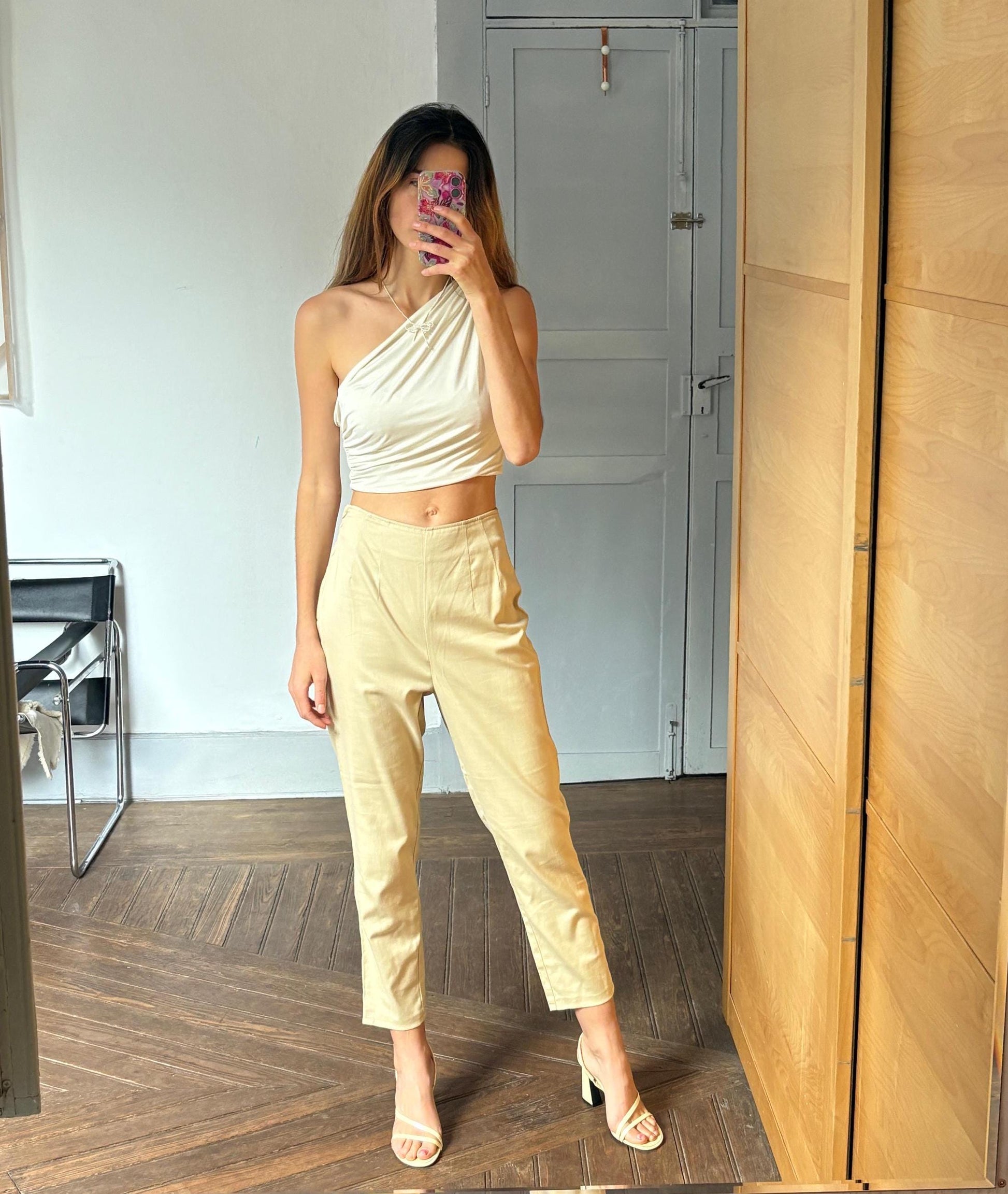Vintage Sisley Horse Riding style pants, High waist elegant formal straight leg pants, Light beige cotton trousers, Made in Italy, 28, S