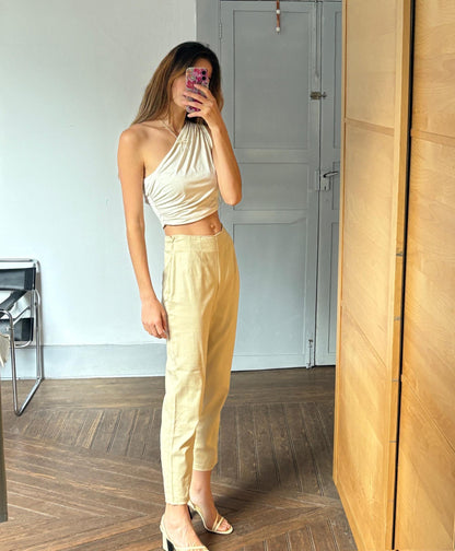 Vintage Sisley High Waist Beige Cotton Trousers