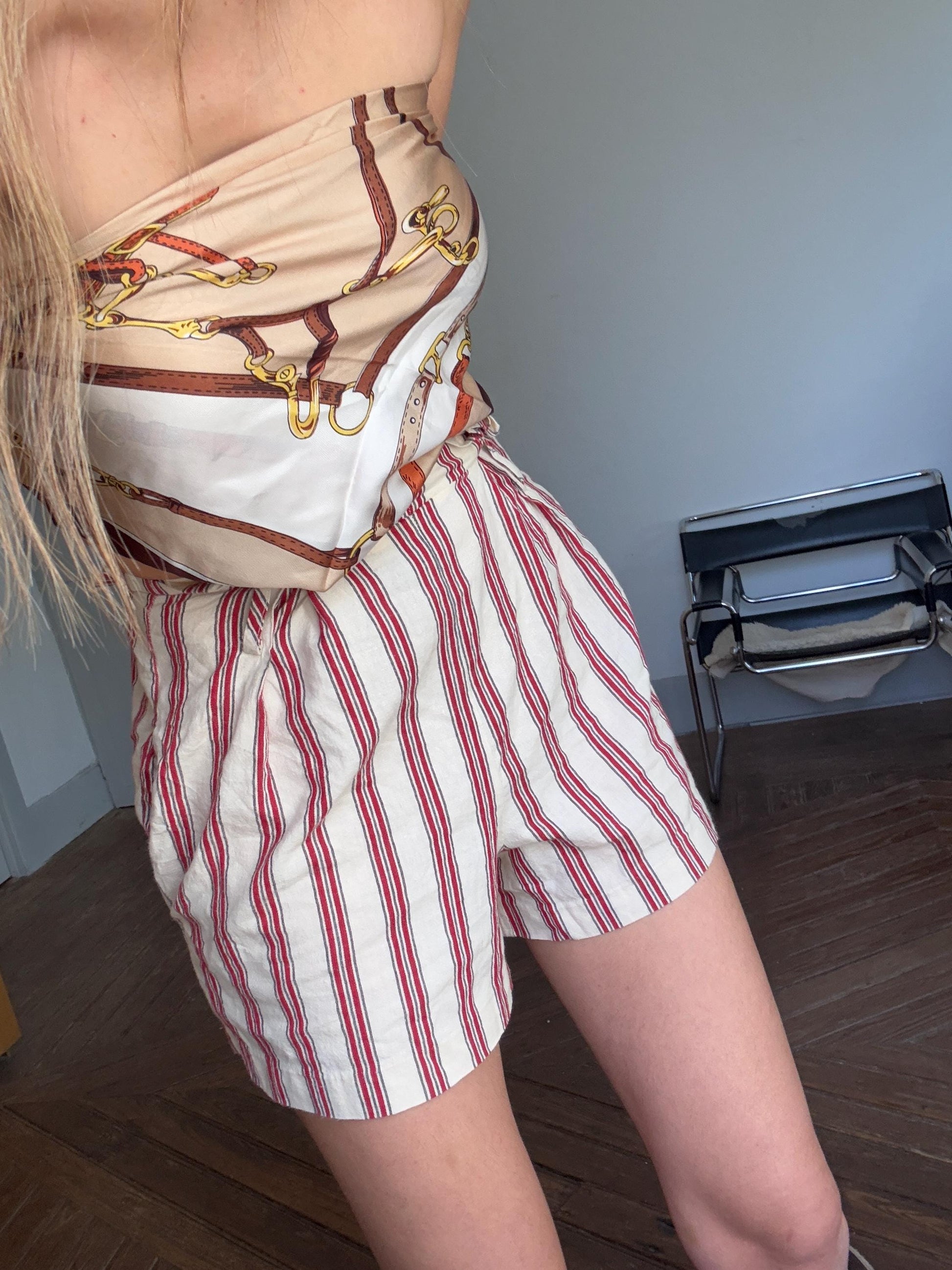 Vintage striped Berenice Paris high waist shorts, 100 % cotton French girl summer pants, Cute Emily in Paris style clothing