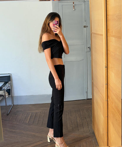 Vintage Black Mid-Waist Trousers — fabric close-up