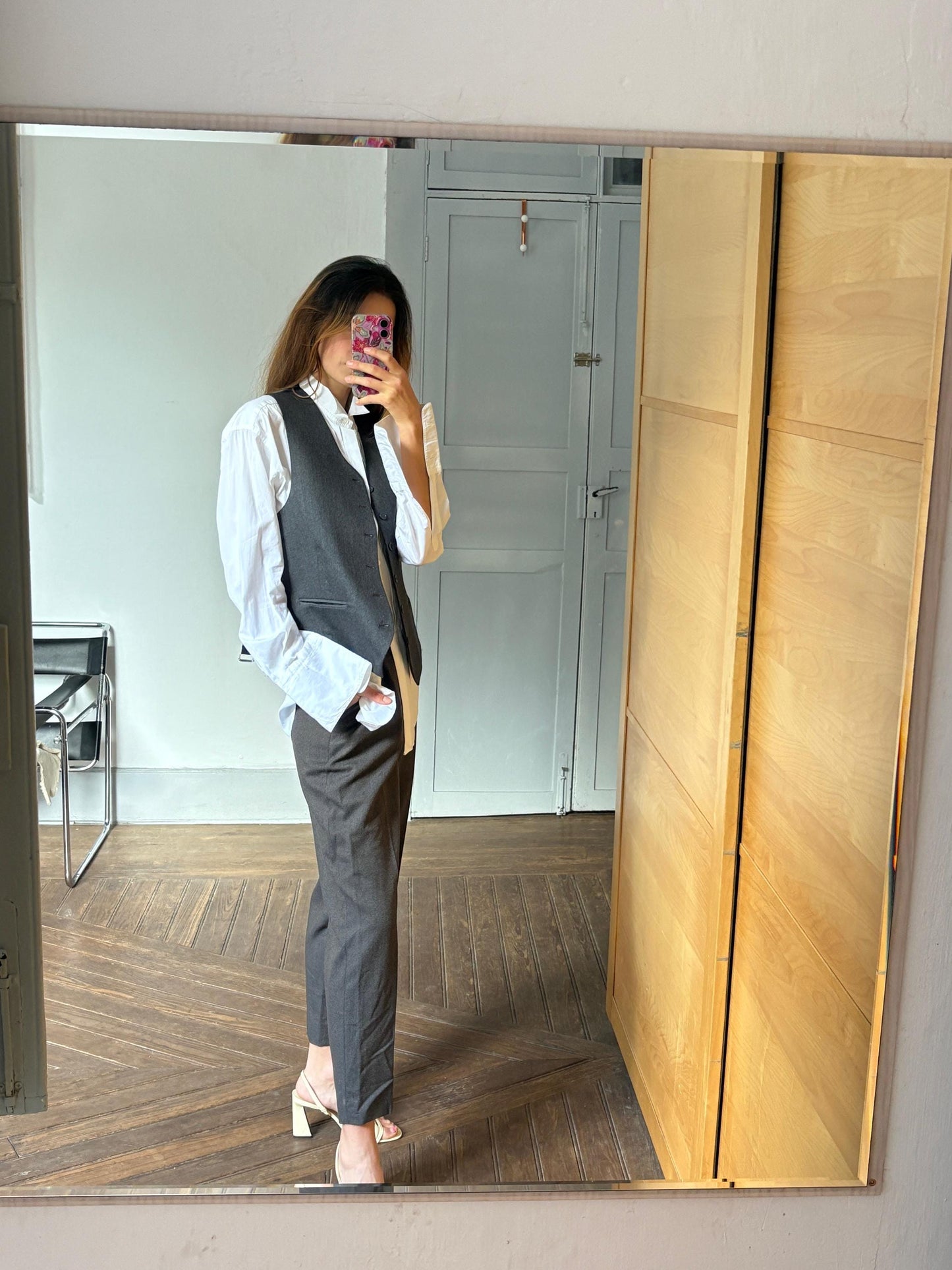 Vintage grey button down gilet, Dark academia style grey classic fit waistcoat, Formal clothing, Cute school girl uniform, K-pop aesthetic