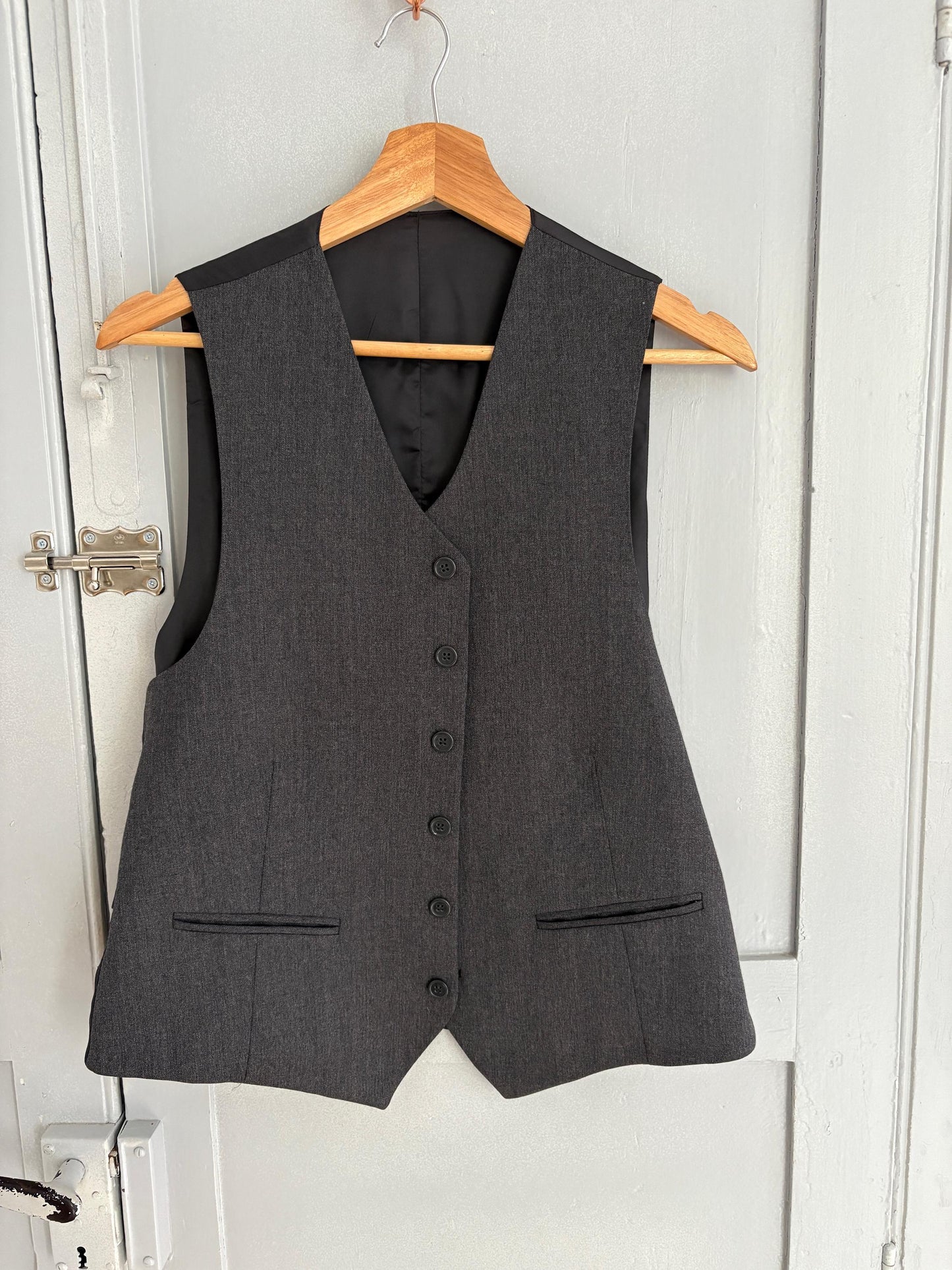 Vintage grey button down gilet, Dark academia style grey classic fit waistcoat, Formal clothing, Cute school girl uniform, K-pop aesthetic