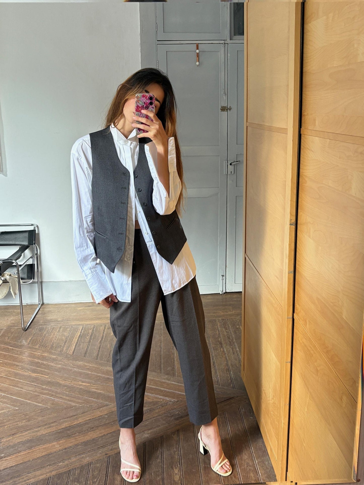 Vintage grey button down gilet, Dark academia style grey classic fit waistcoat, Formal clothing, Cute school girl uniform, K-pop aesthetic