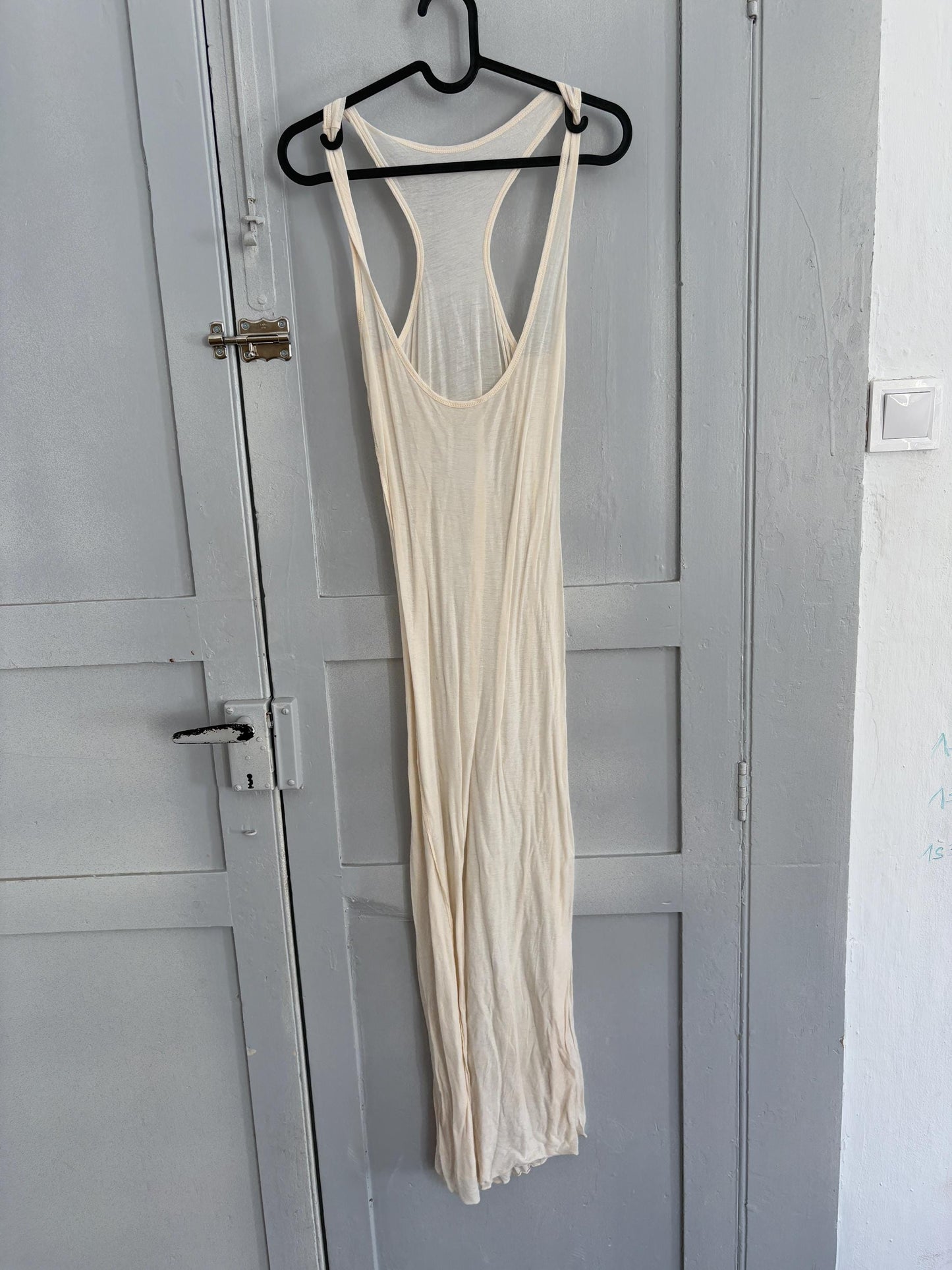 Vintage off white sheer maxi dress, Super sexy see through open neckline night gown, Soft Elastic Minimalist nightie, Basic long pyjamas