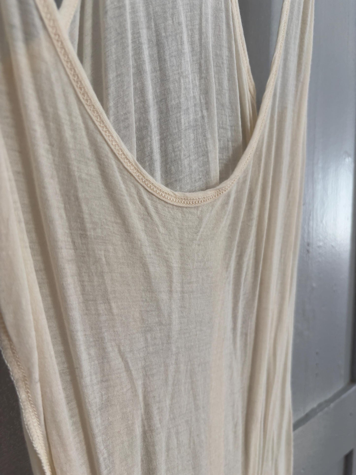 Vintage off white sheer maxi dress, Super sexy see through open neckline night gown, Soft Elastic Minimalist nightie, Basic long pyjamas