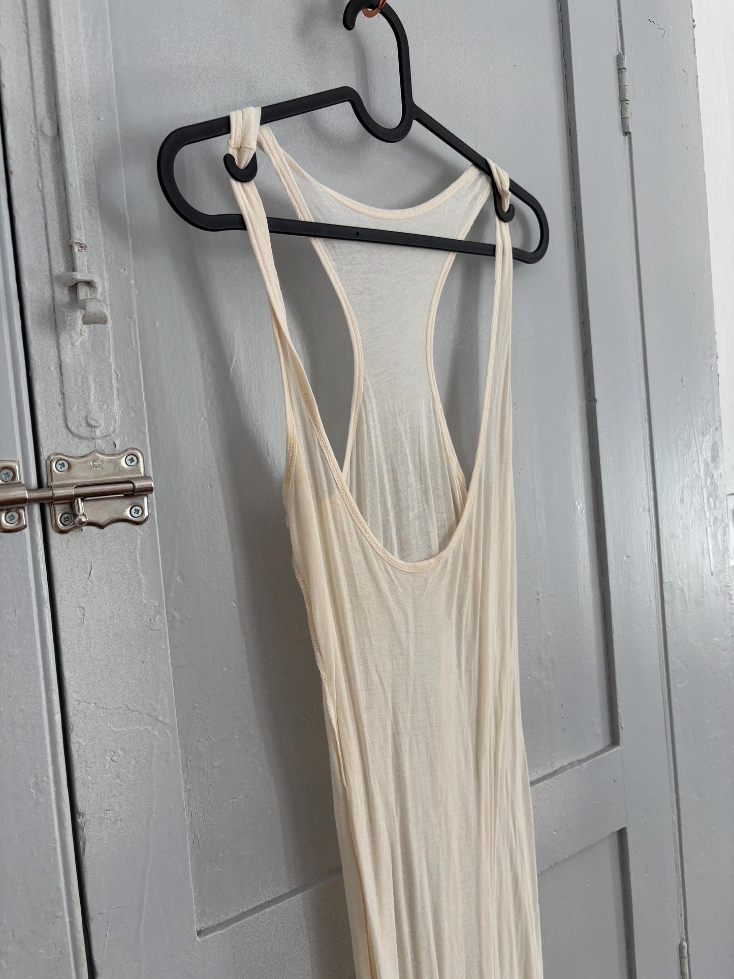Vintage off white sheer maxi dress, Super sexy see through open neckline night gown, Soft Elastic Minimalist nightie, Basic long pyjamas