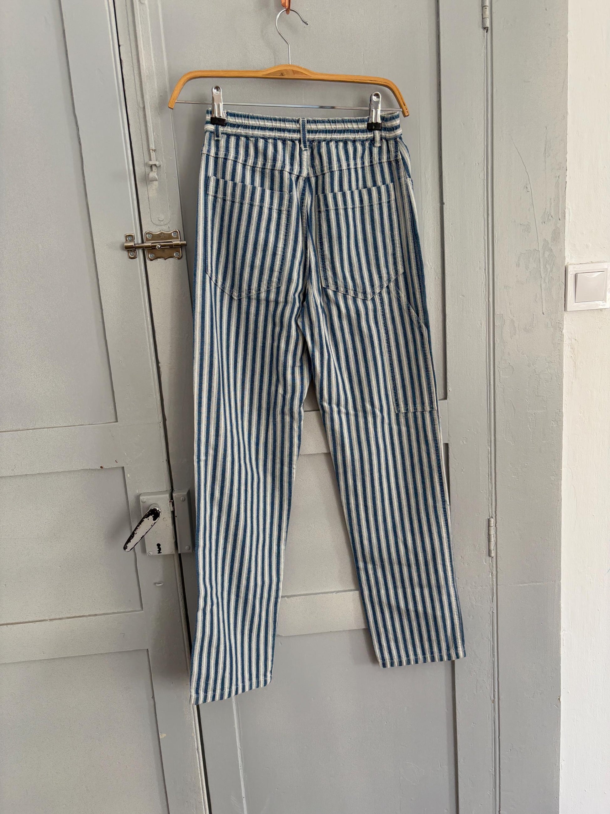 Vintage blue and white Captain Tortue pants, Dead stock fun trousers, High waist cropped chino pants, XS