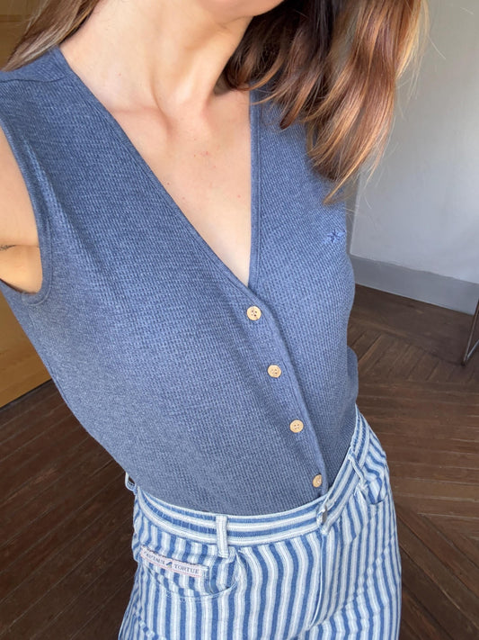 Vintage blue and white Captain Tortue pants, Dead stock fun trousers, High waist cropped chino pants, XS