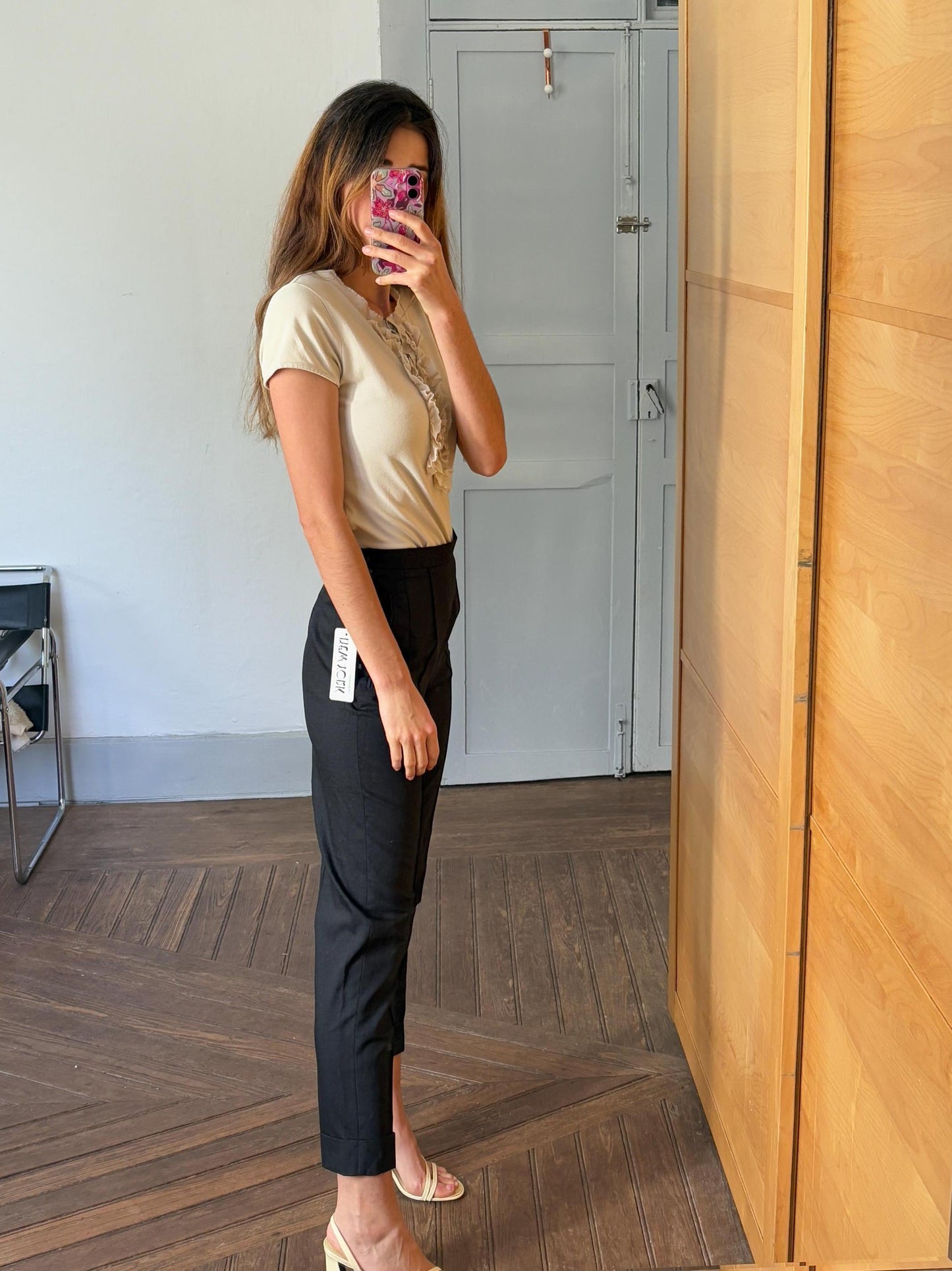 Vintage cotton ruffle top, Luxury formal t-shirt, Eggshell off white elegant top