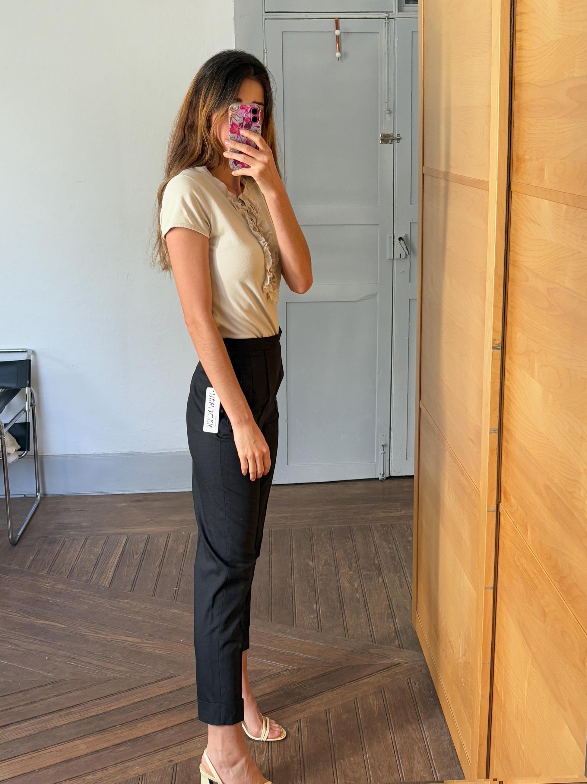 Vintage cotton ruffle top, Luxury formal t-shirt, Eggshell off white elegant top