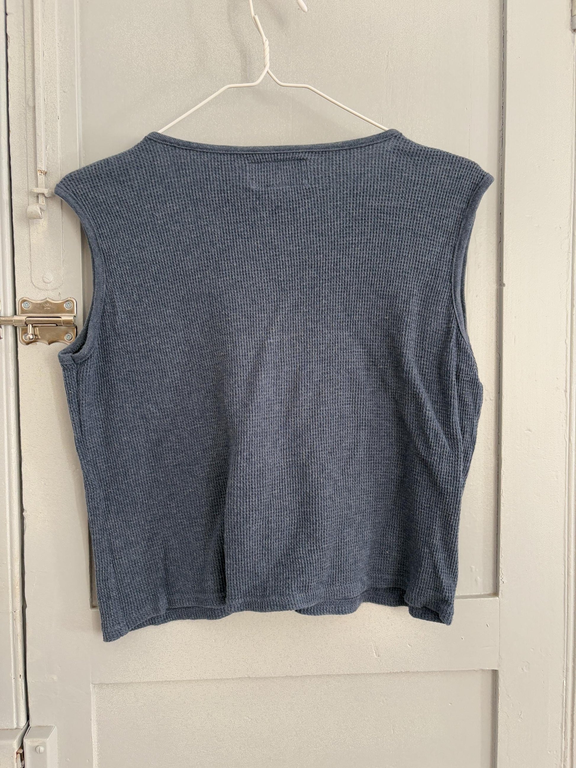 True vintage blue cotton camisole, Textured button down waistcoat, Vintage smart unisex gilet, Size S