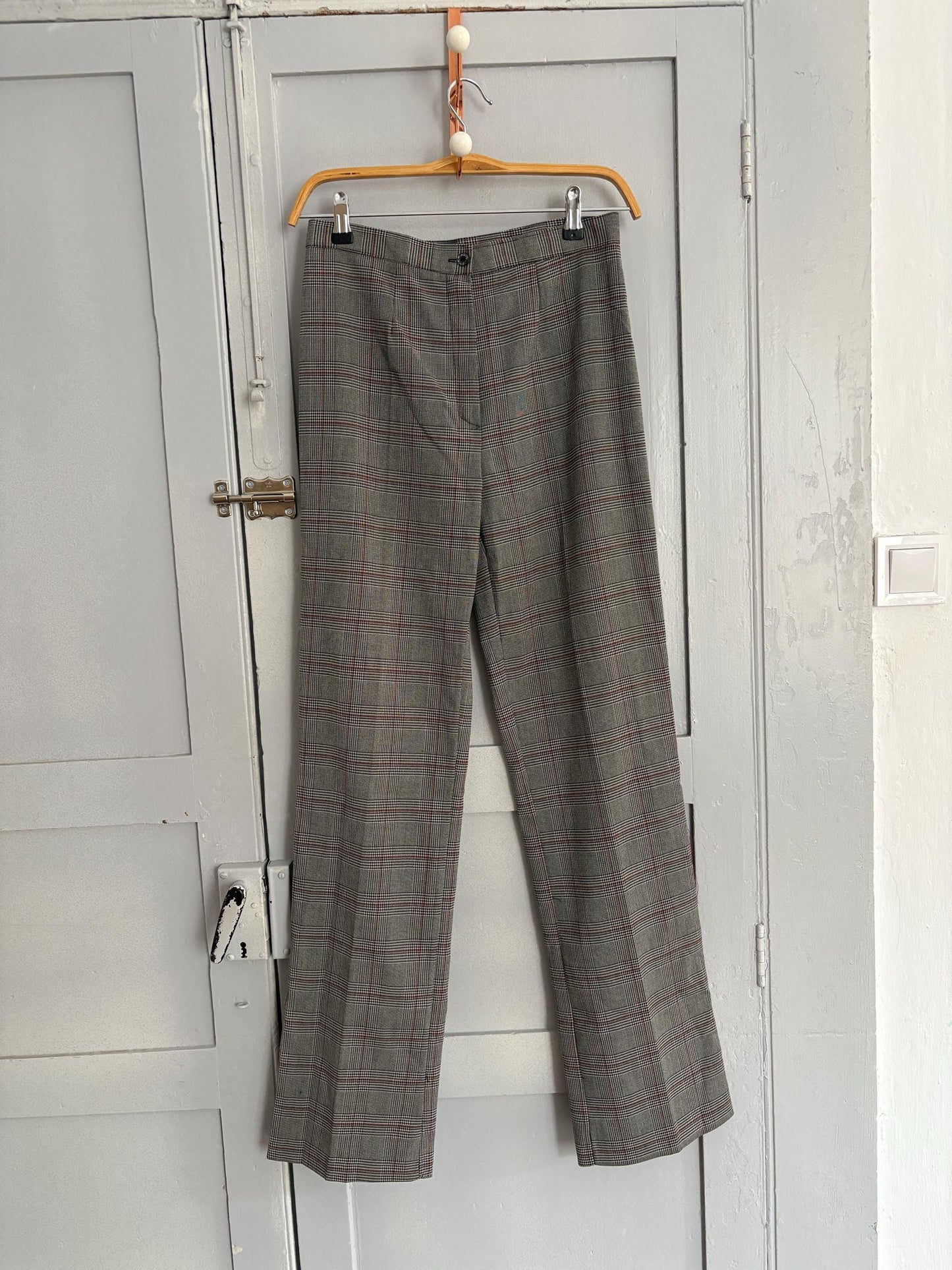Vintage wool blend pants, Grey plaid formal trousers, Dark Academia aesthetic vintage pants, Italian design trousers, S