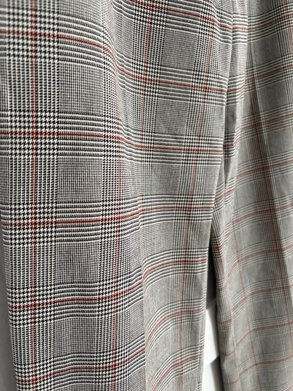 Vintage High-Waisted Plaid Wool Trousers — fabric close-up