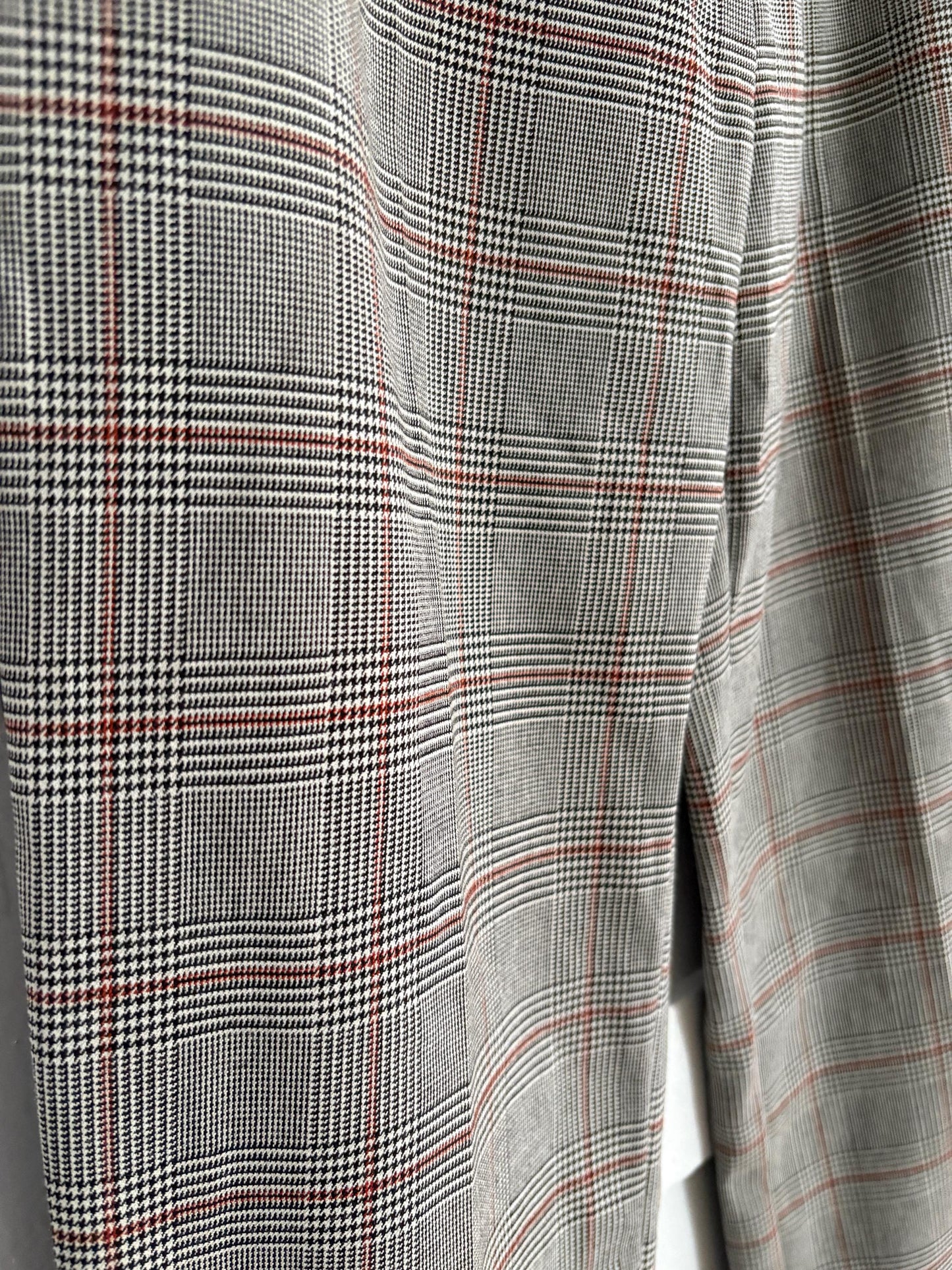 Vintage plaid wool trousers – size S, made in Italy, high-waisted academia pants with grey red check print