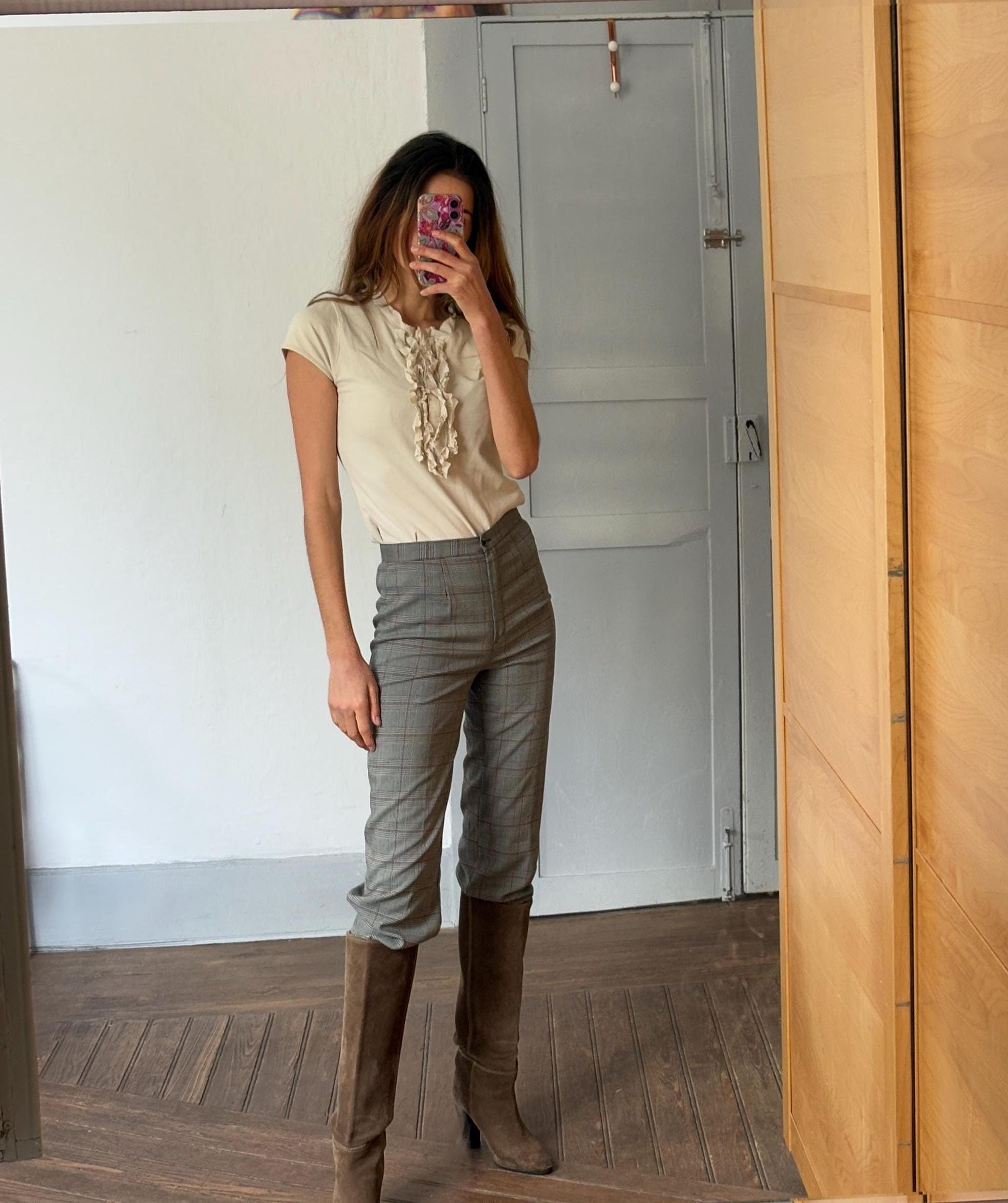 Vintage wool blend pants, Grey plaid formal trousers, Dark Academia aesthetic vintage pants, Italian design trousers, S