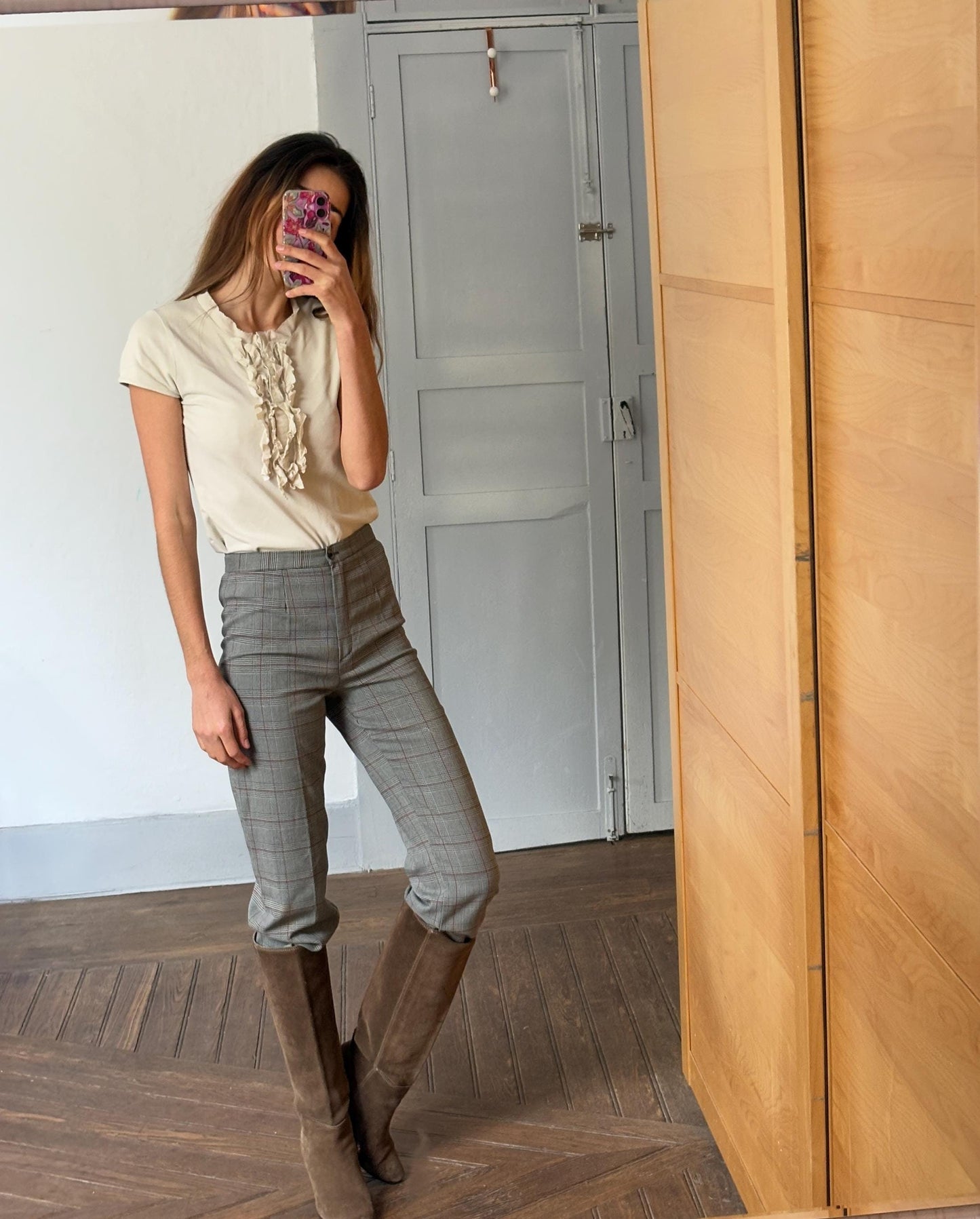 Vintage wool blend pants, Grey plaid formal trousers, Dark Academia aesthetic vintage pants, Italian design trousers, S