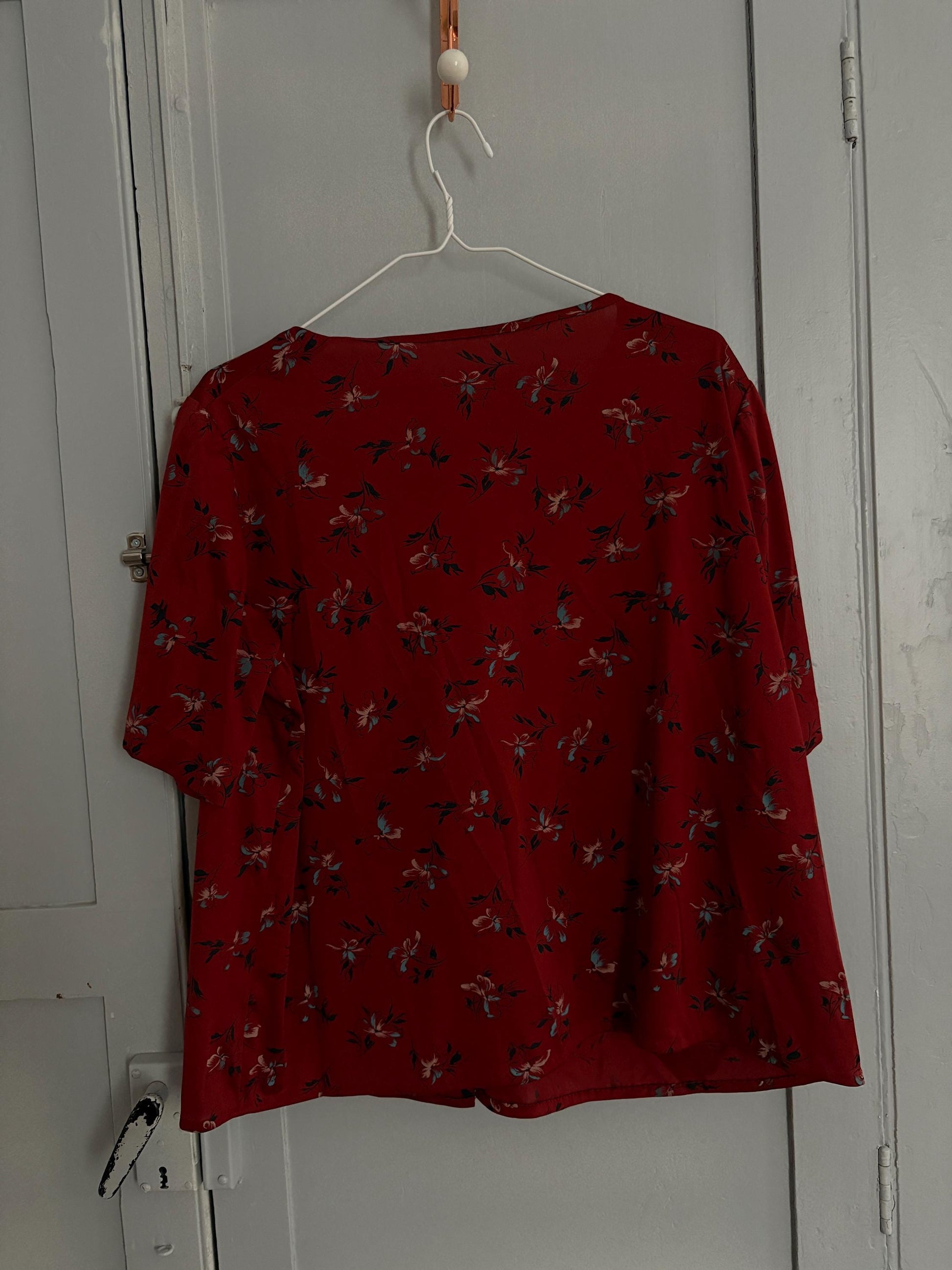Vintage unique red frill blouse, HANDMADE Retro 60s woman top, groovy bow tie shirt, Dead stock original vintage, L