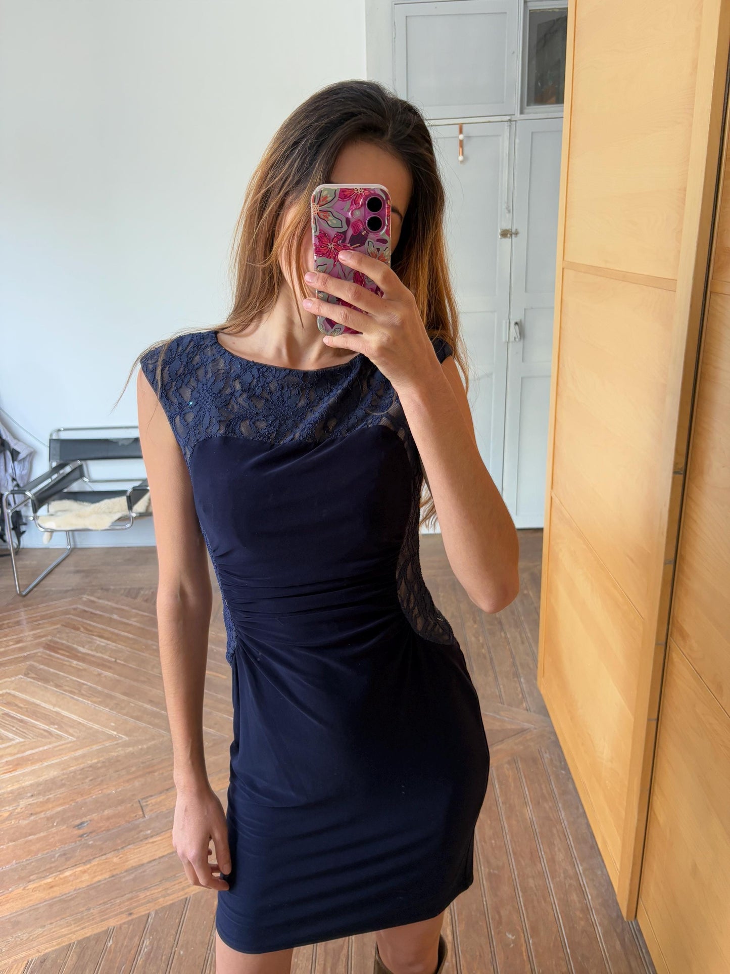 Lauren Ralph Lauren Navy Lace Bodycon Dress | Vintage Designer Evening Dress | Fits US 4 / UK 8 / EU 36