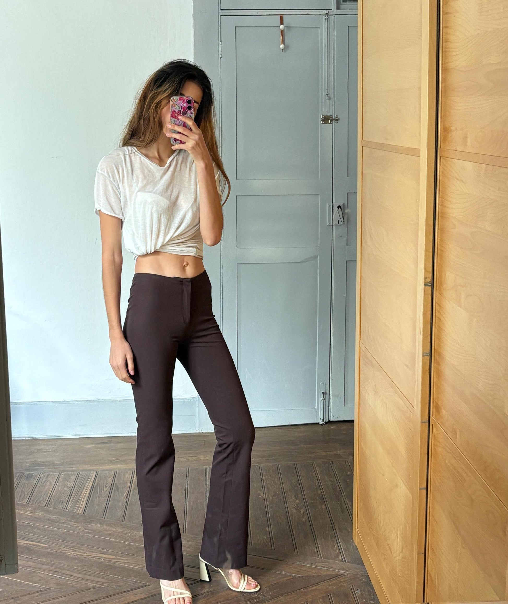 Vintage brown Joseph flared mid waist trousers