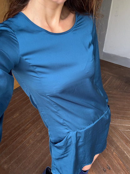 Vintage navy blue shirt dress, Luxe mini dress, size XL