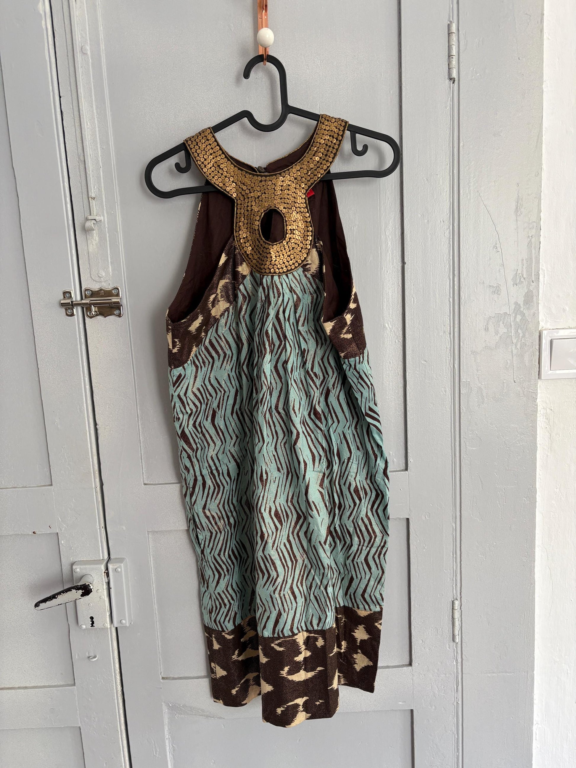 Colourful vintage summer dress, Playful pattern X Maison Derhy short vacation dress, French designer woman clothing, M