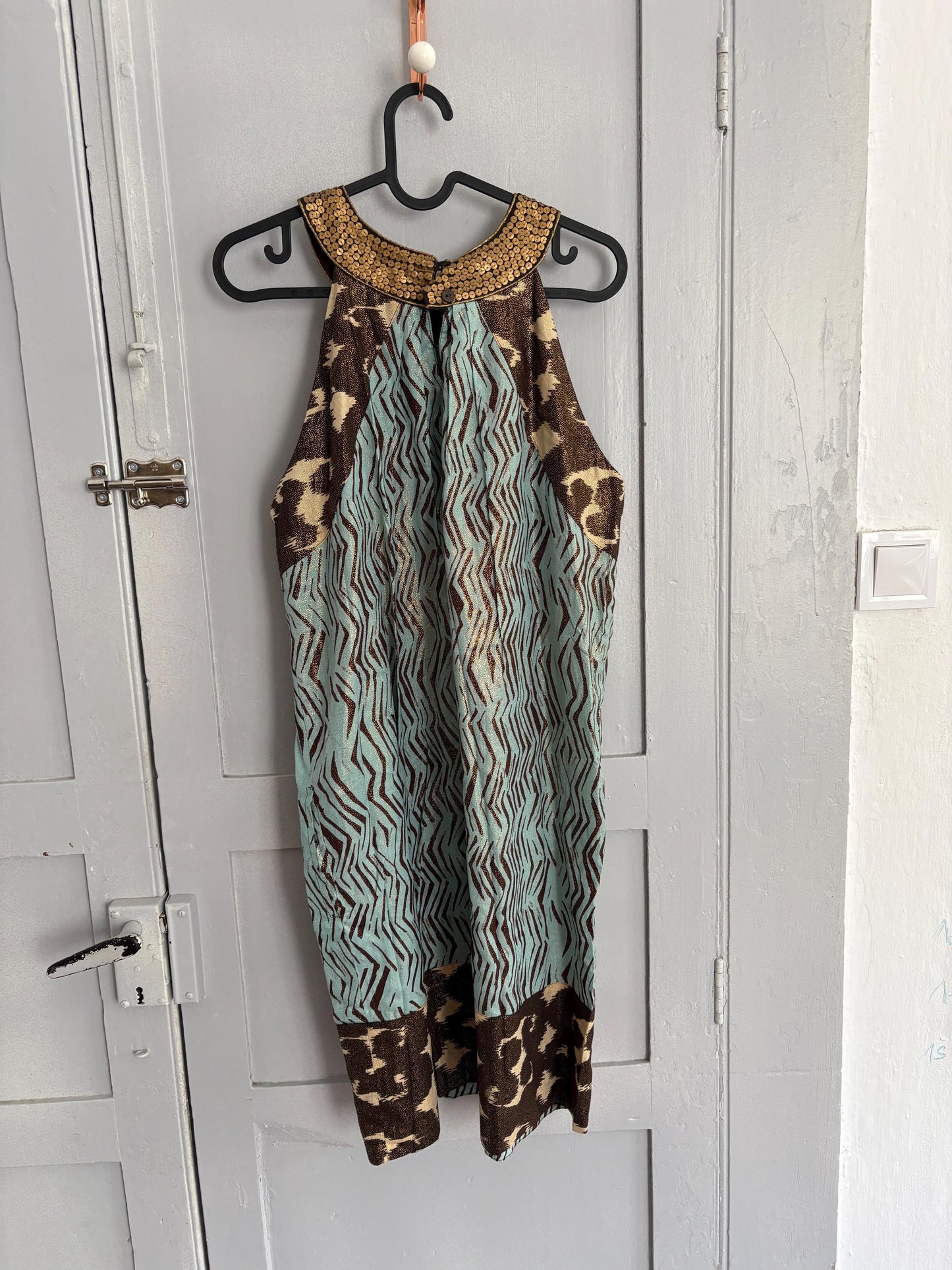 Colourful vintage summer dress, Playful pattern X Maison Derhy short vacation dress, French designer woman clothing, M