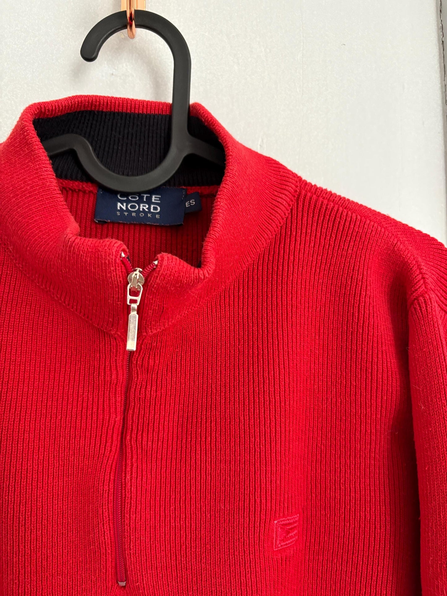 Vintage Bright red jumper by Cote Nord, Vibrant Maritime pullover, Long sleeve turtle neck shirt, Cotton cardigan, Size S