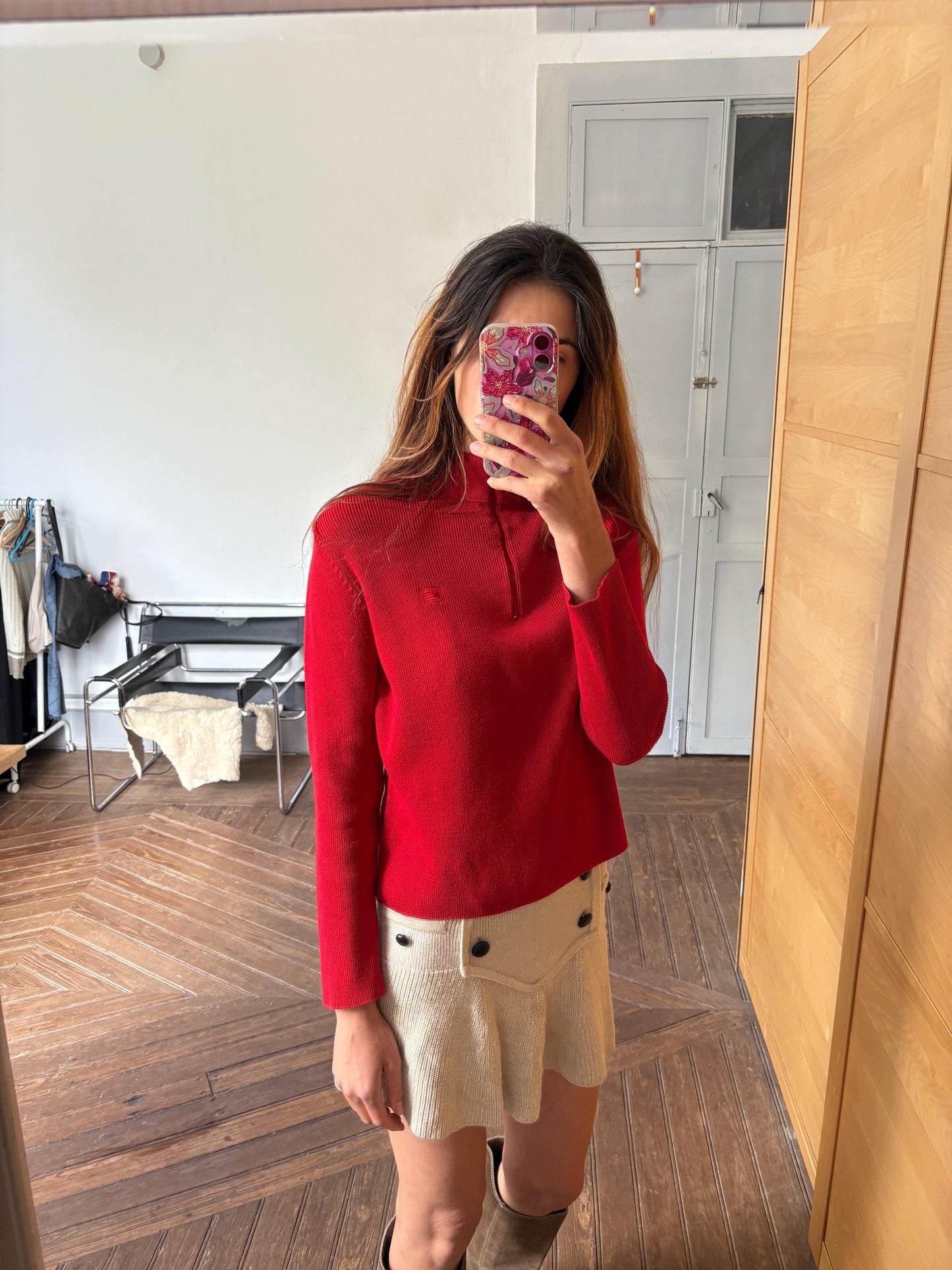 Vintage Bright red jumper by Cote Nord, Vibrant Maritime pullover, Long sleeve turtle neck shirt, Cotton cardigan, Size S