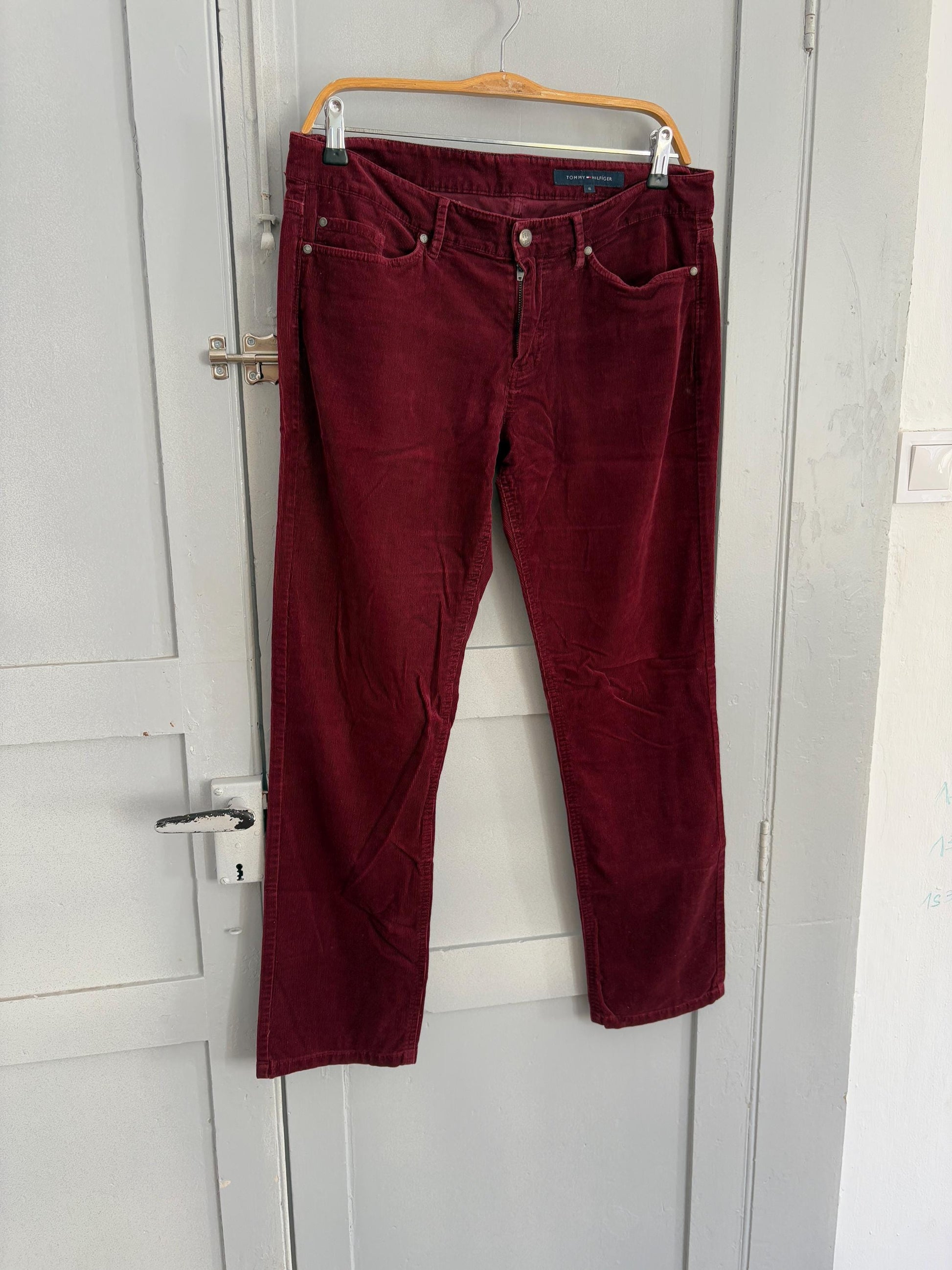 Vintage red Corduroy Tommy Hilfiger low waist pants, Cotton elegant formal trousers, Size 10