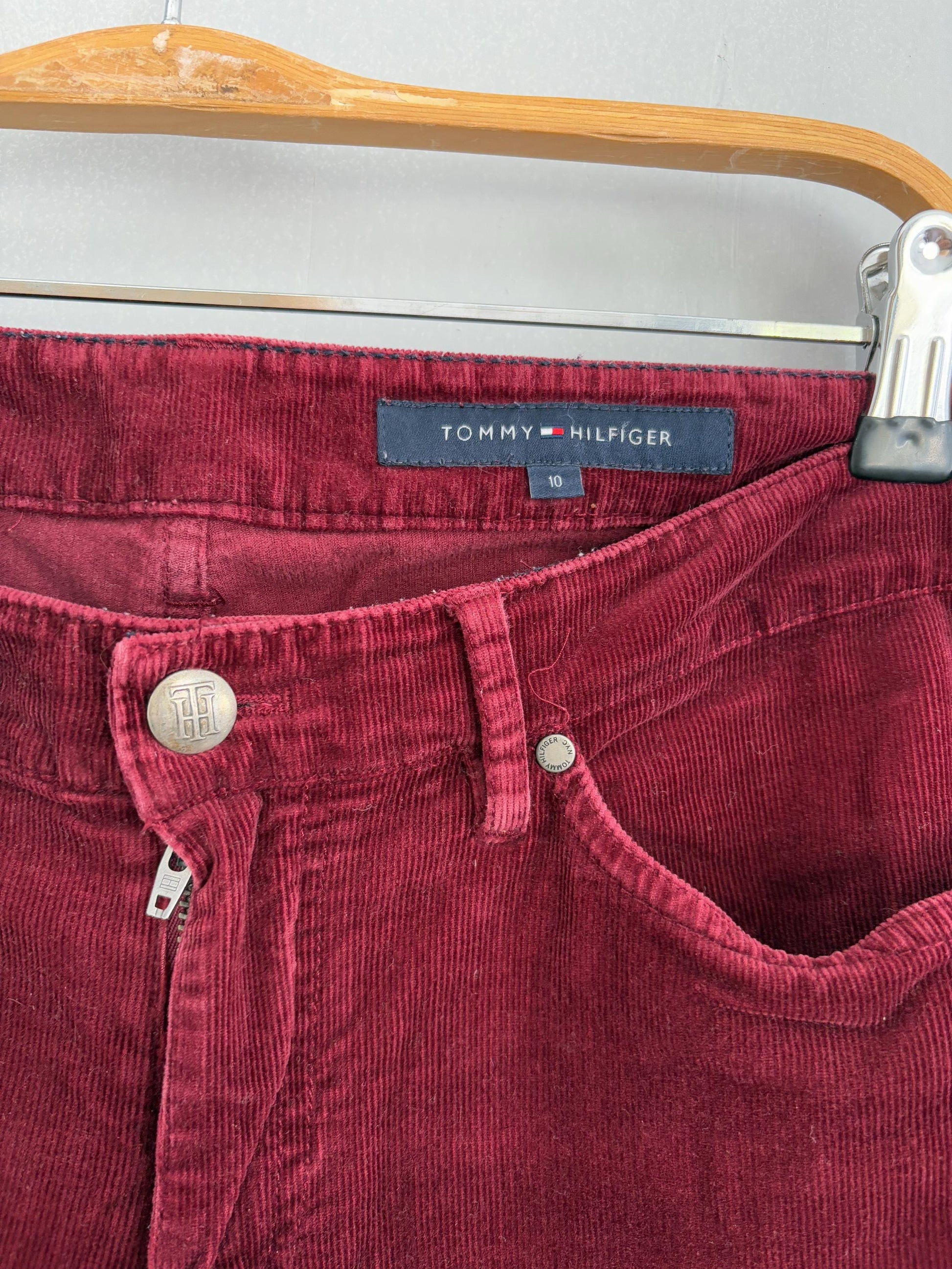 Vintage red Corduroy Tommy Hilfiger low waist pants, Cotton elegant formal trousers, Size 10