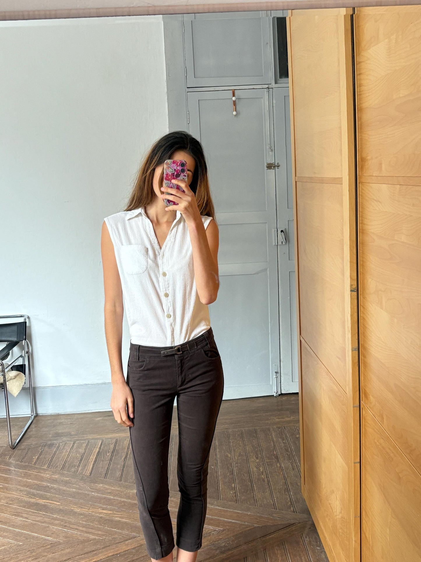 Vintage Henry Cottons luxury trousers, Dark brown low waist cropped capri pants, S