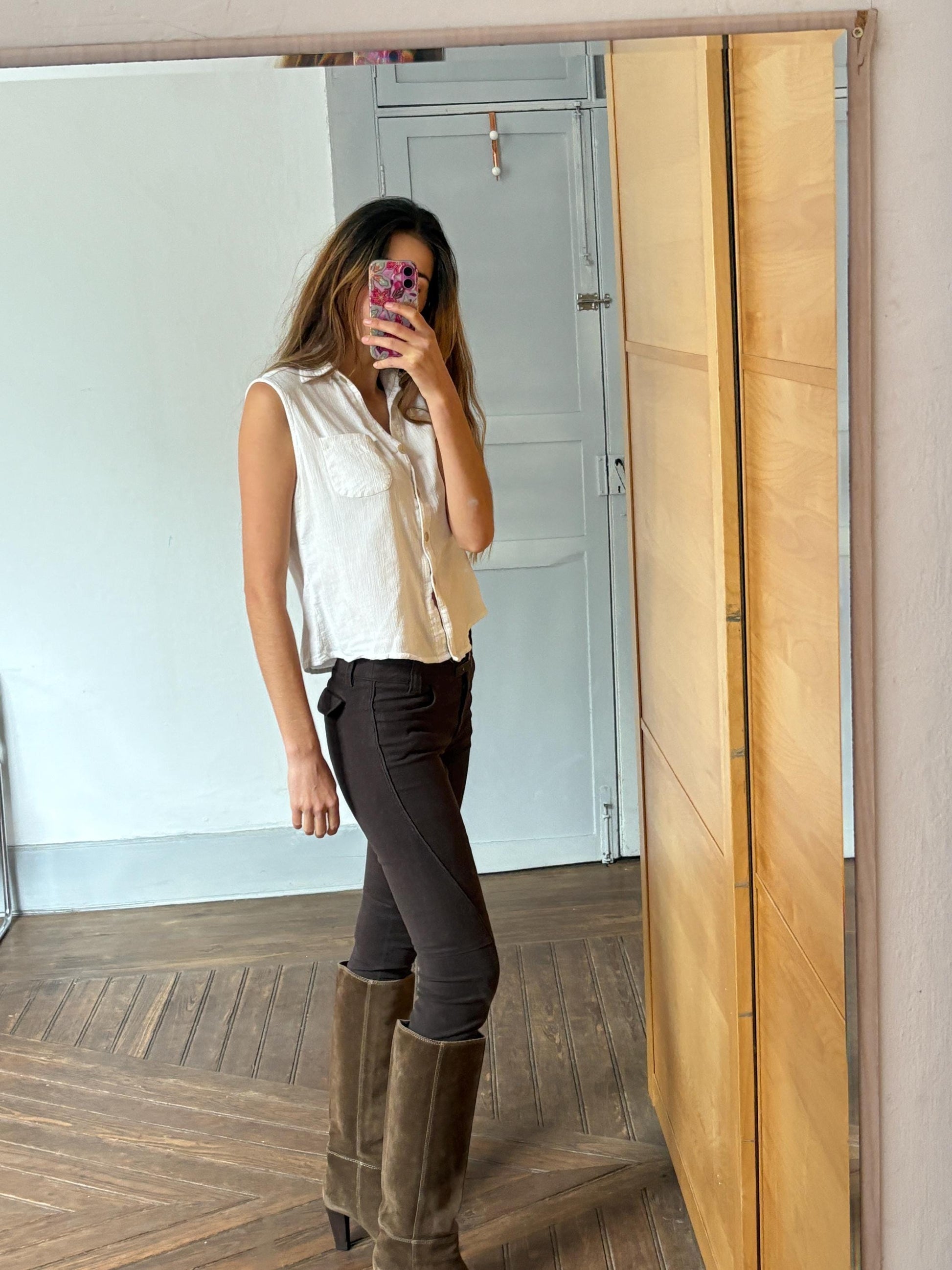 Vintage Henry Cottons luxury trousers, Dark brown low waist cropped capri pants, S