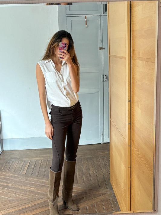 Vintage Henry Cottons luxury trousers, Dark brown low waist cropped capri pants, S