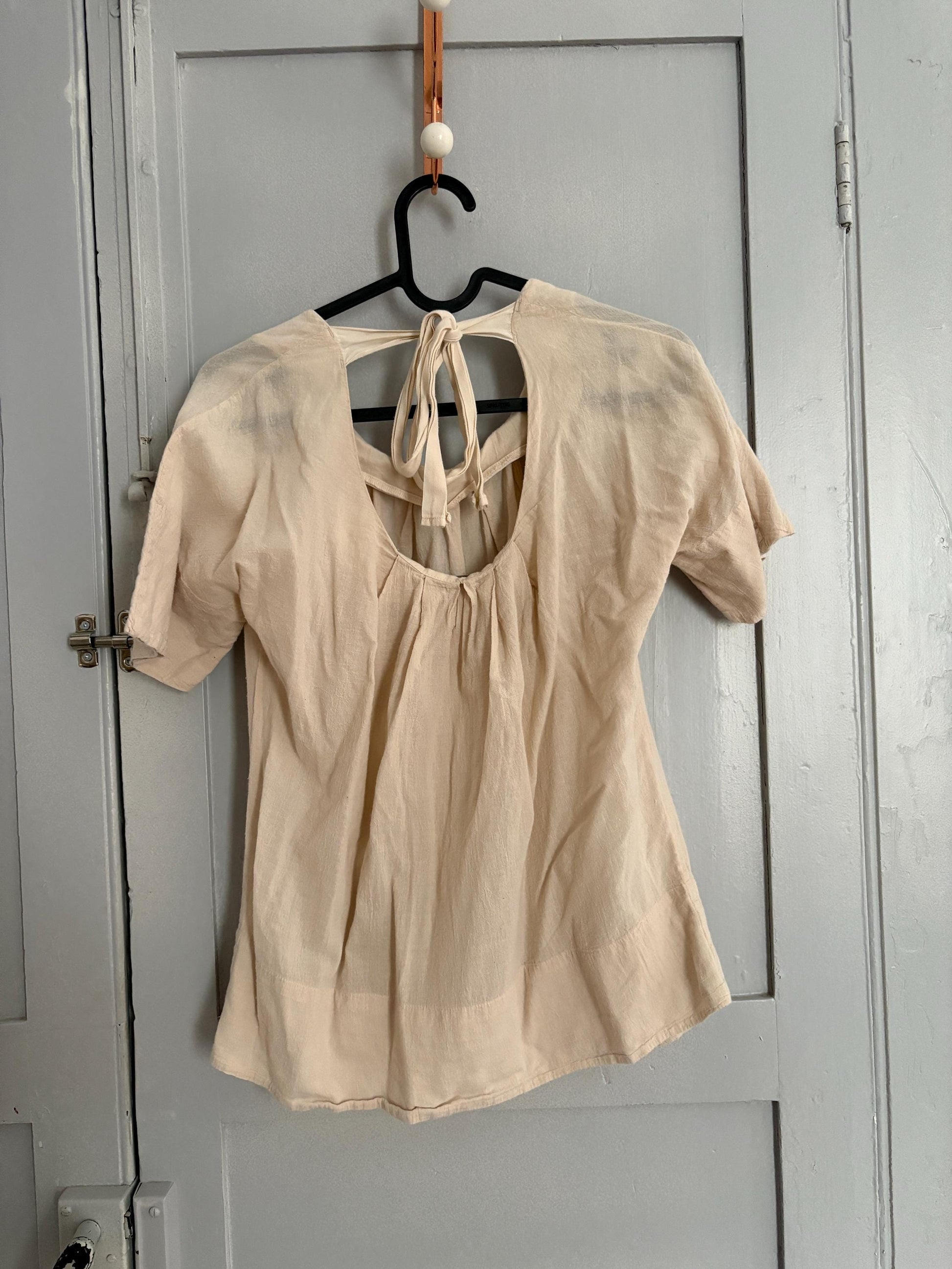 Vintage earthy light beige COS cotton shirt, Luxury minimalist elegant off white oatmeal t - shirt, XS