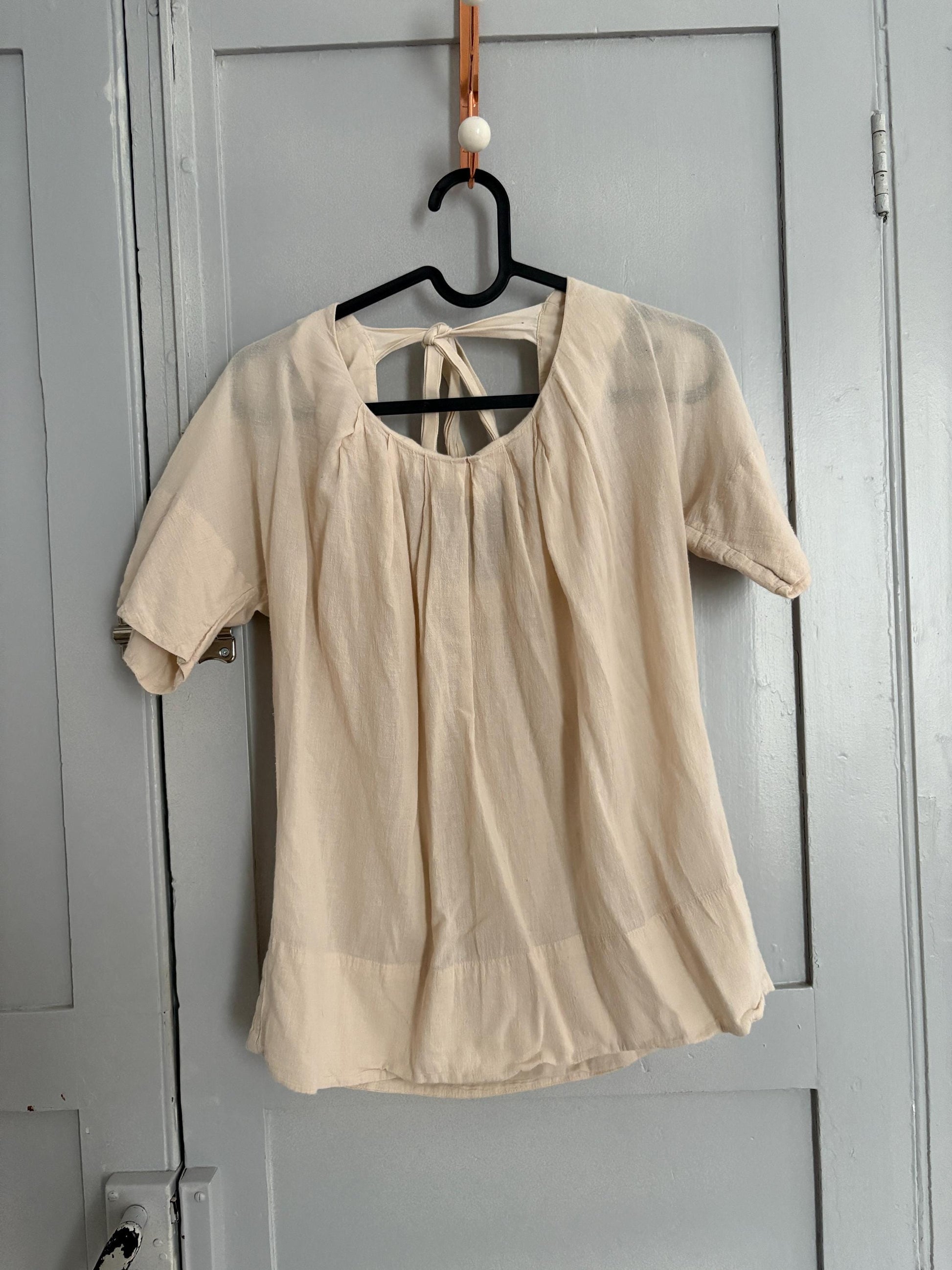 Vintage earthy light beige COS cotton shirt, Luxury minimalist elegant off white oatmeal t - shirt, XS