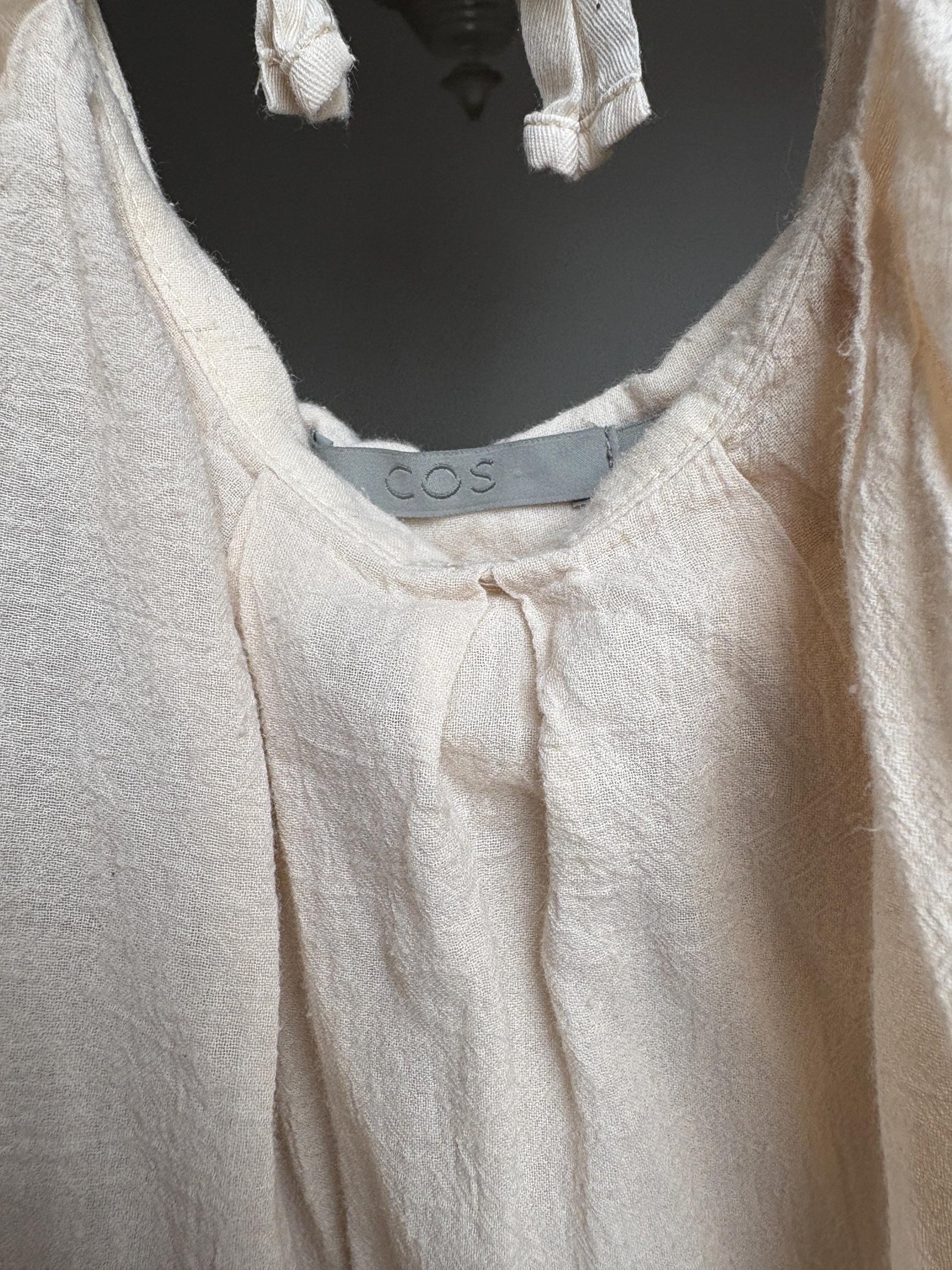 Vintage earthy light beige COS cotton shirt, Luxury minimalist elegant off white oatmeal t - shirt, XS
