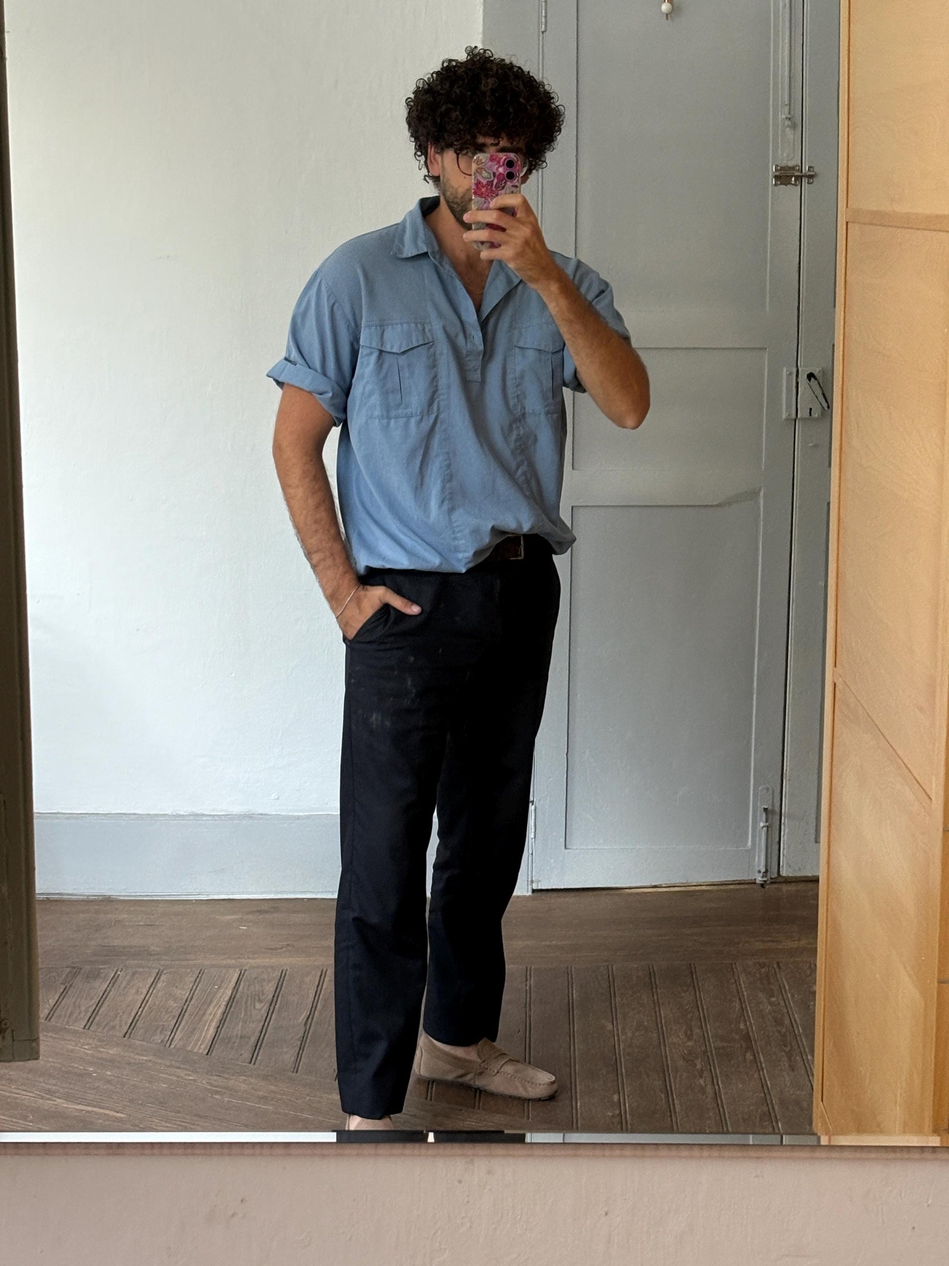 Vintage Catamaran light blue button down, Summer short sleeve shirt, Men's Polo shirt, UNISEX boxy fit classic formal shirt