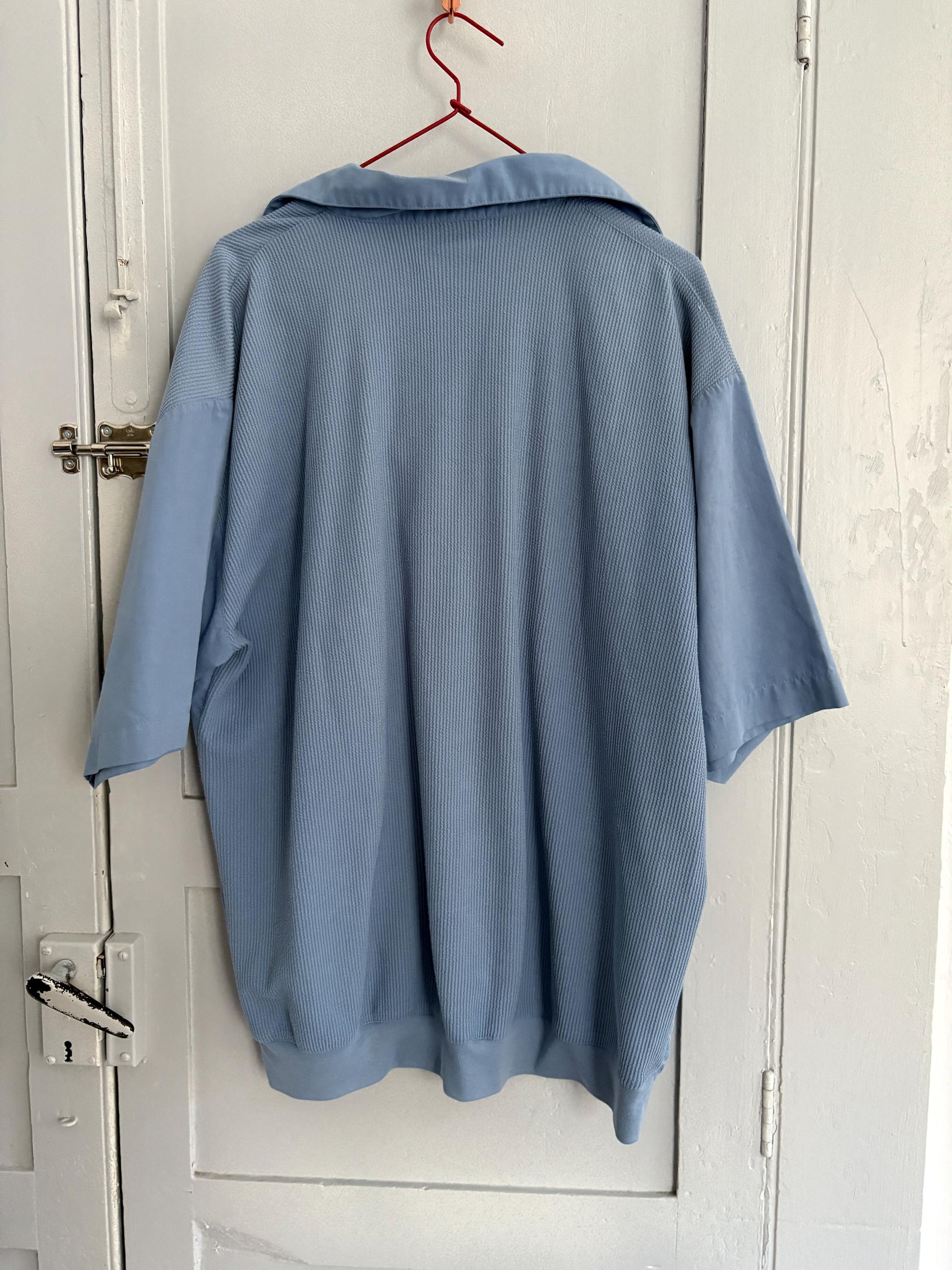 Vintage Catamaran light blue button down, Summer short sleeve shirt, Men's Polo shirt, UNISEX boxy fit classic formal shirt