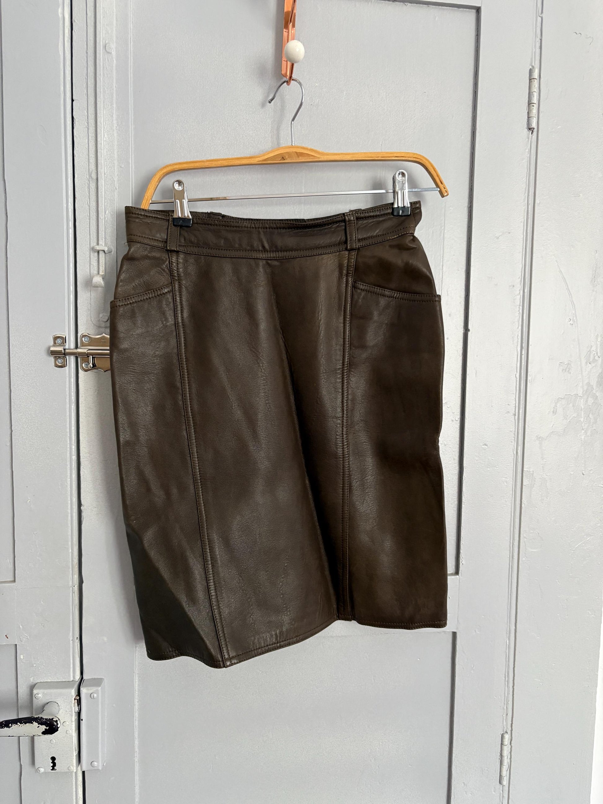 Vintage Brown Goat Leather High-Rise Skirt — additional view 6