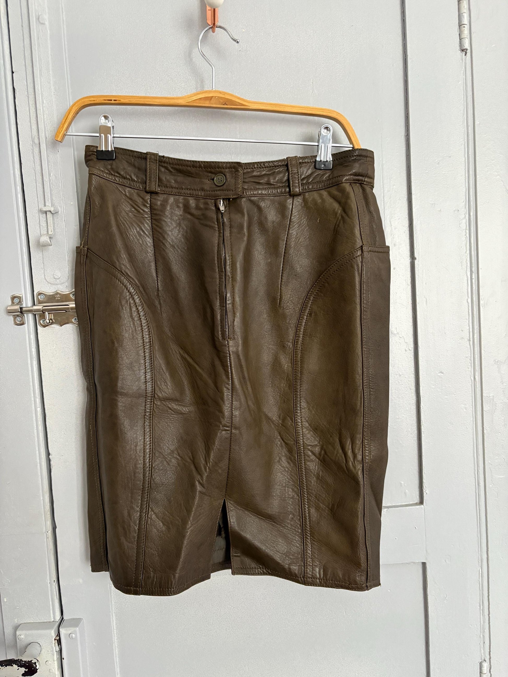 Luxury vintage genuine goat leather brown hig rise skirt, High waist tight pencil skirt, 90s sexy dominatrix clothing, Size S , Size L