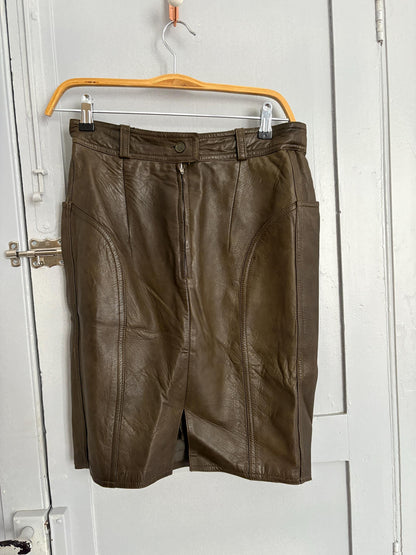 Vintage Brown Goat Leather High-Rise Skirt — additional view 8