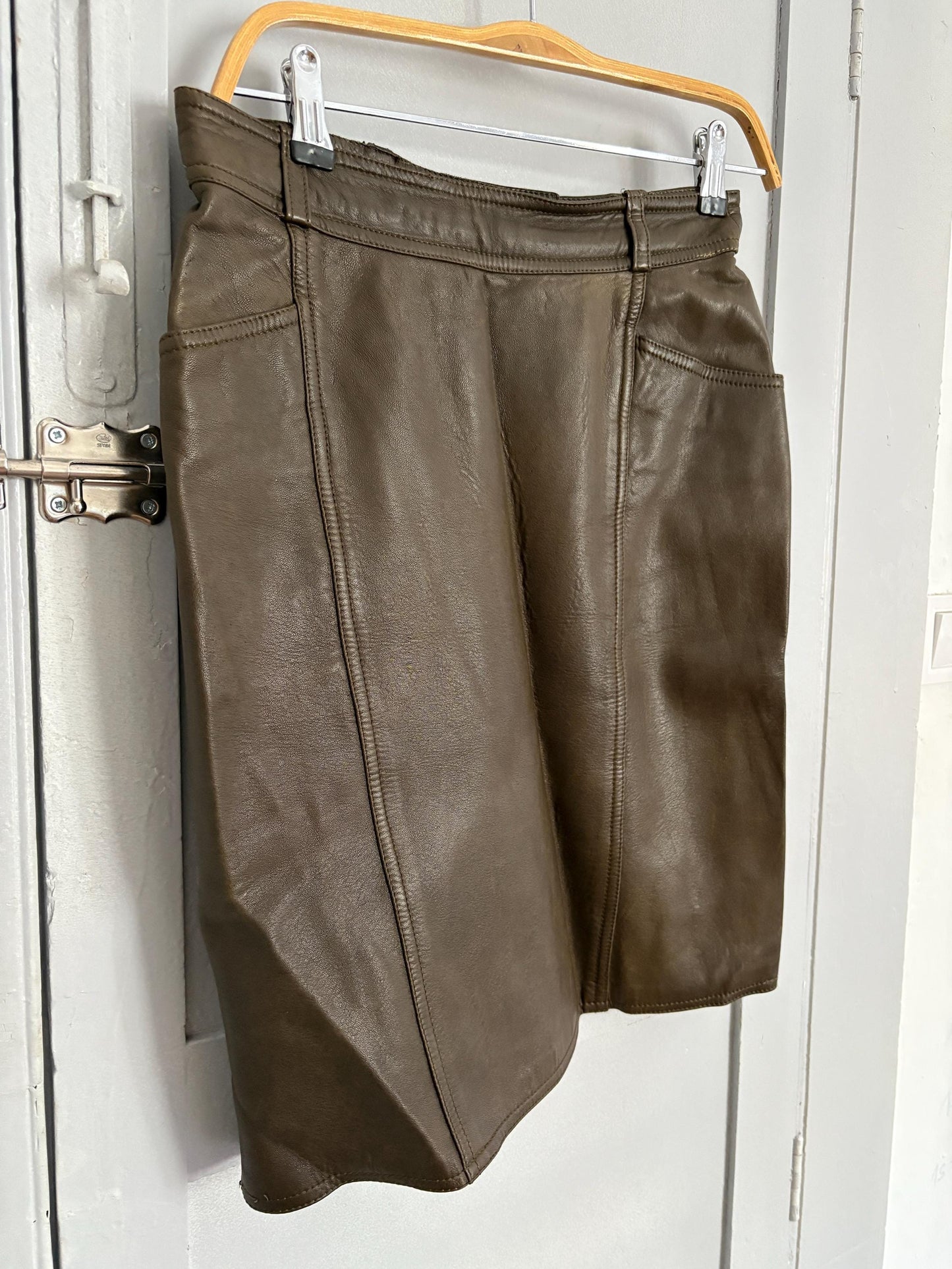 Luxury vintage genuine goat leather brown hig rise skirt, High waist tight pencil skirt, 90s sexy dominatrix clothing, Size S , Size L