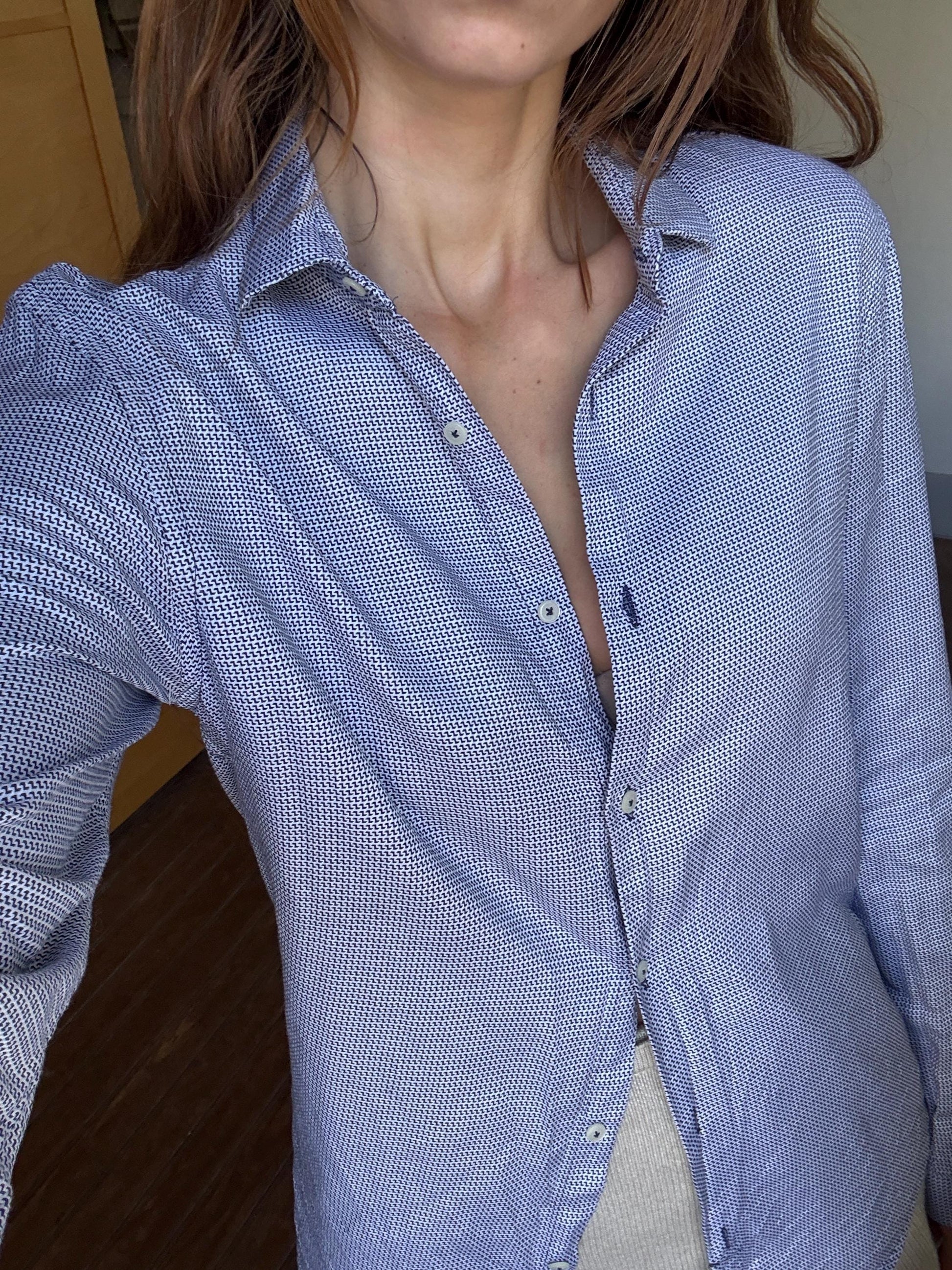 Vintage Zara Man slim fit oxford shirt, Cotton blue print crisp oversized button down shirt, Scandinavian style Summer Shirt, Size M