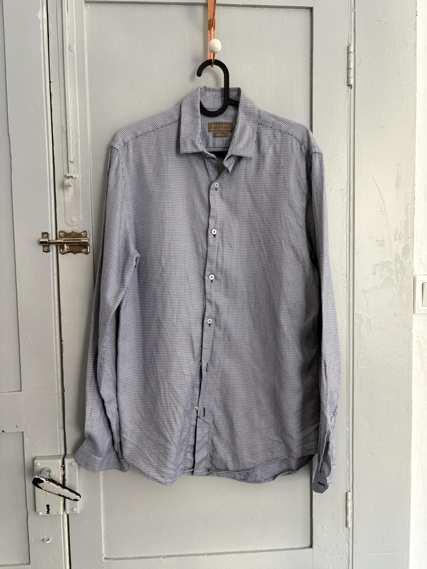 Vintage Zara Man slim fit oxford shirt, Cotton blue print crisp oversized button down shirt, Scandinavian style Summer Shirt, Size M