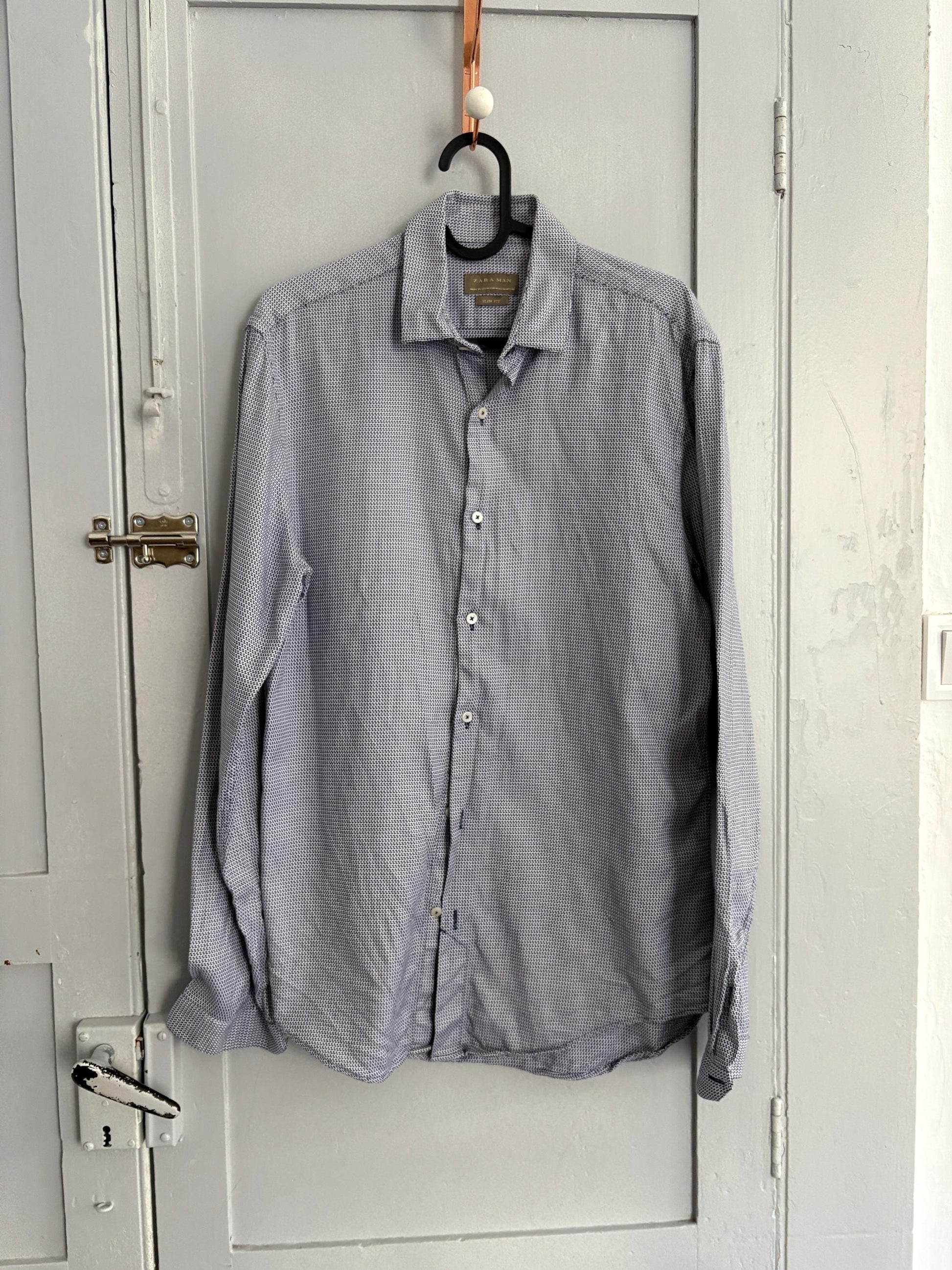 Vintage Zara Man slim fit oxford shirt, Cotton blue print crisp oversized button down shirt, Scandinavian style Summer Shirt, Size M