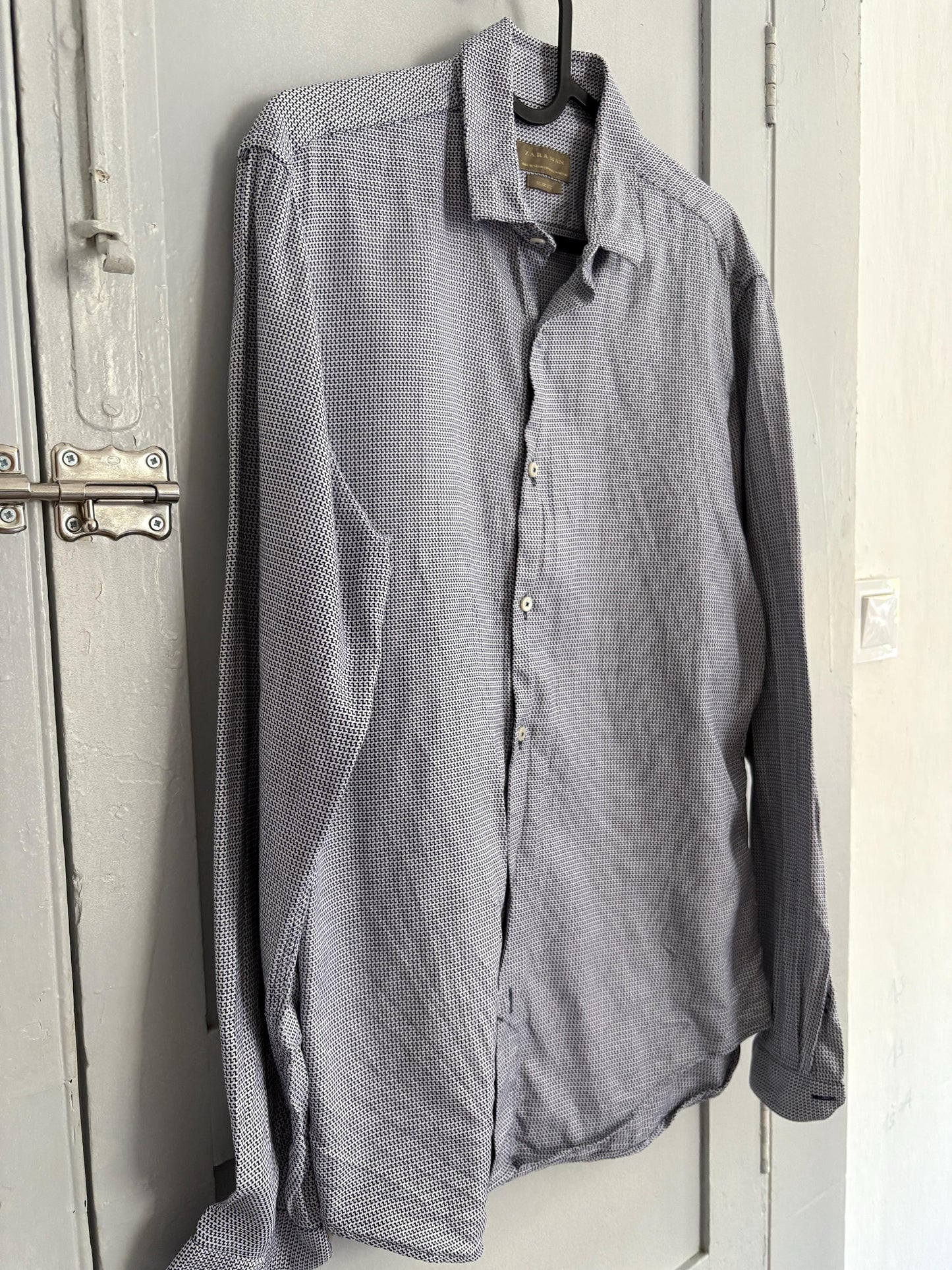 Vintage Zara Man slim fit oxford shirt, Cotton blue print crisp oversized button down shirt, Scandinavian style Summer Shirt, Size M